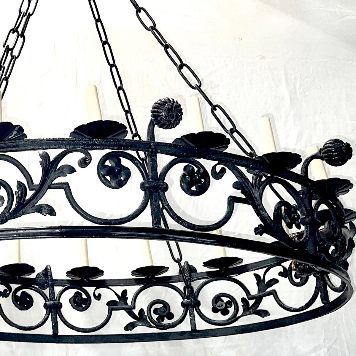 French Antique Oval Iron Chandelier For Sale