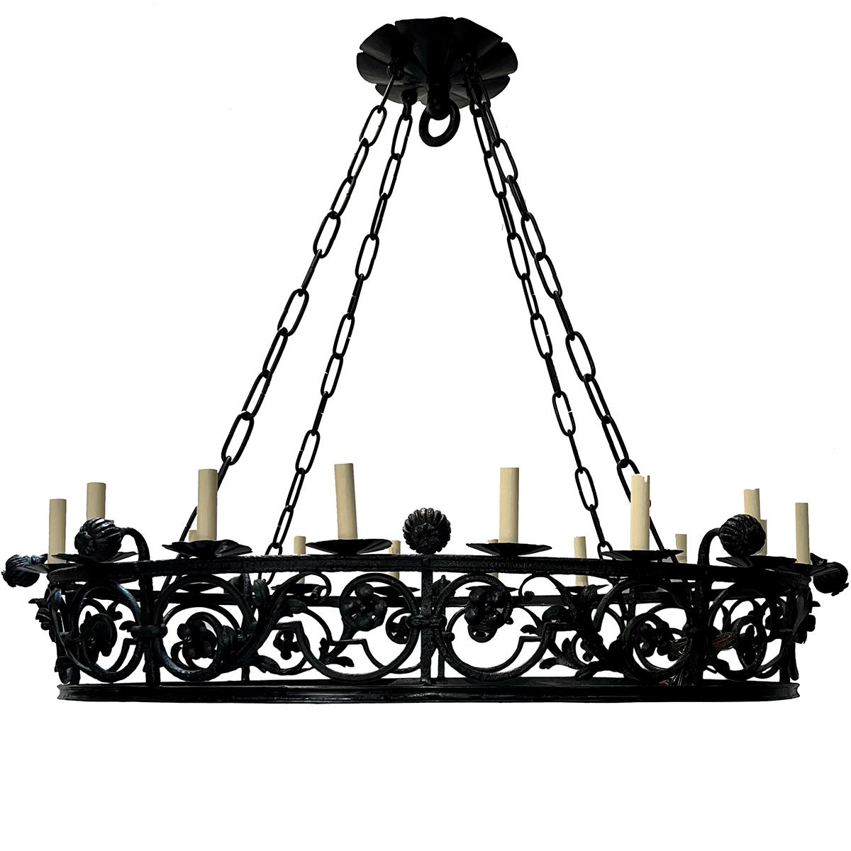 Antique Oval Iron Chandelier In Good Condition For Sale In New York, NY