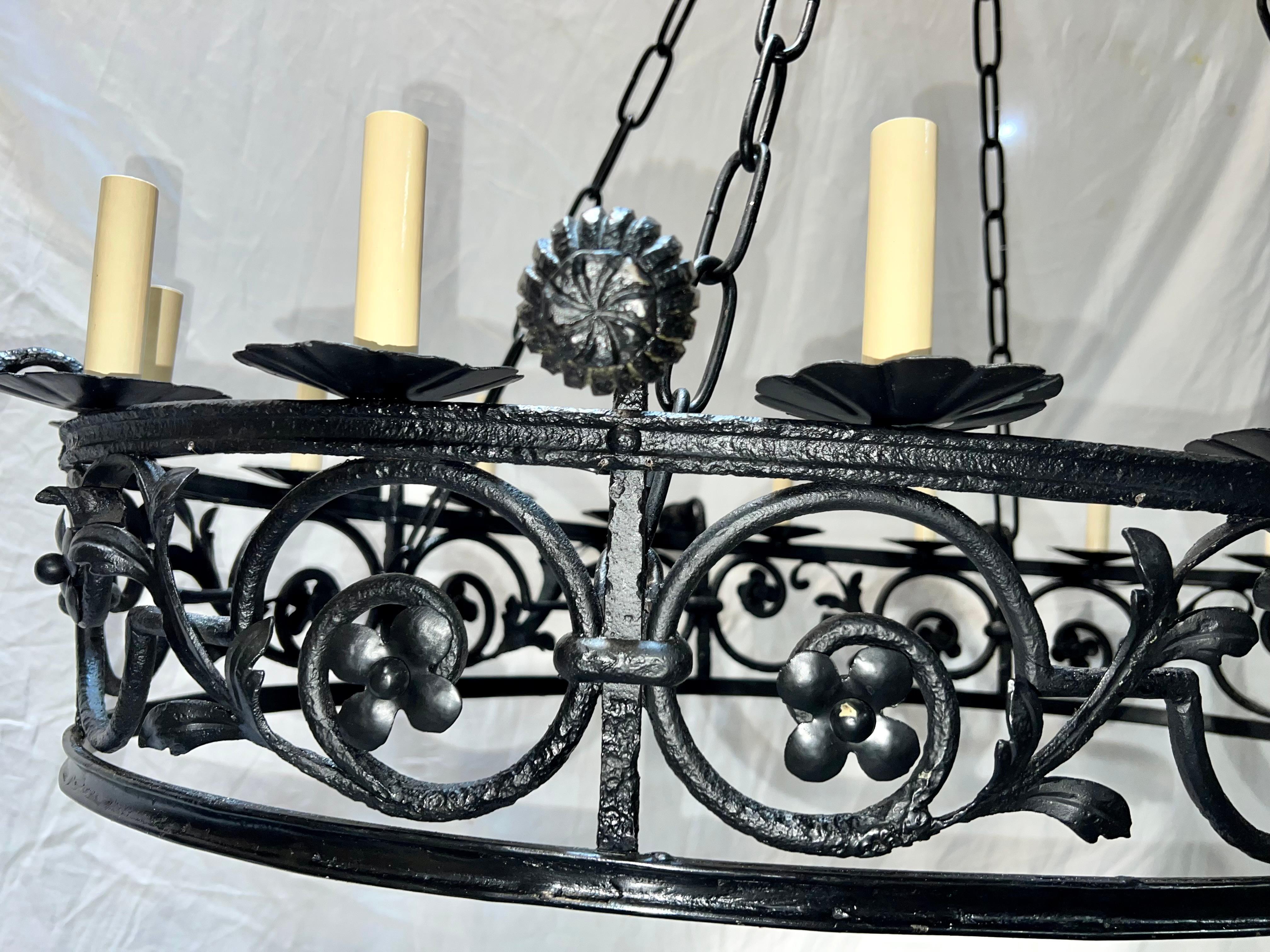 Wrought Iron Antique Oval Iron Chandelier For Sale
