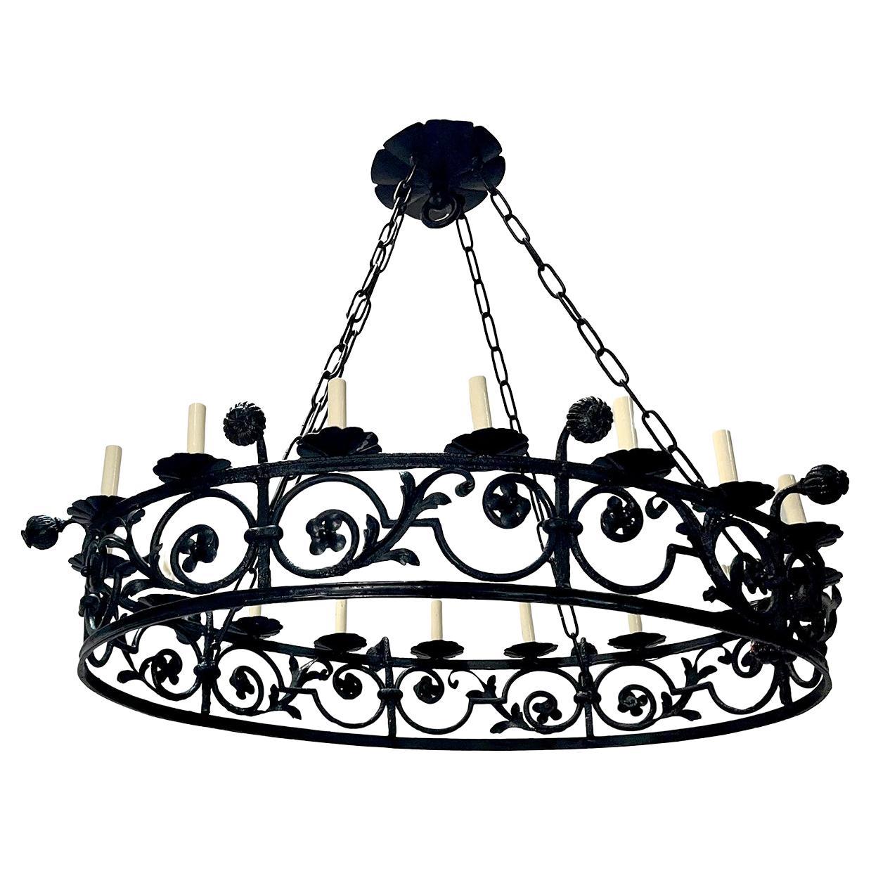 Antique Oval Iron Chandelier For Sale