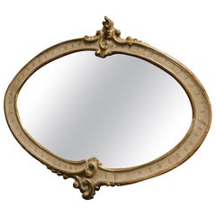 Antique Oval Ivory Lacquered Mirror with Golden Scrolls, 19th Century, Italy