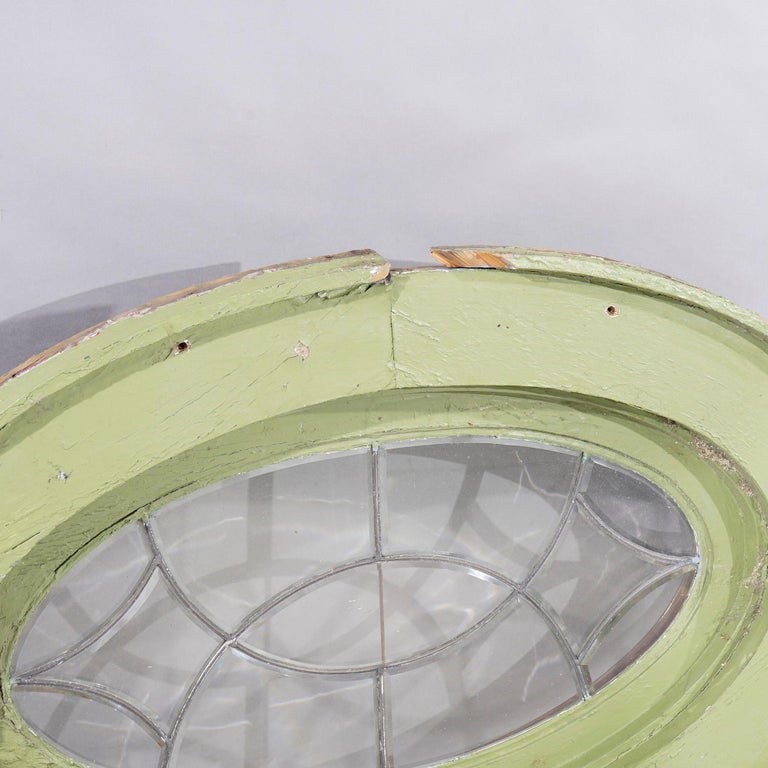 Antique Oval Leaded Beveled Glass Transom Window Circa 1900 For Sale at
