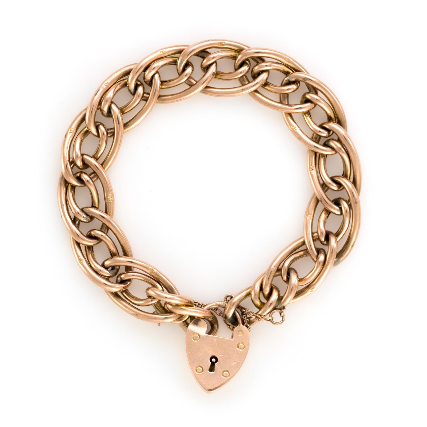 Finely detailed antique Edwardian oval link bracelet (circa 1908), crafted in 9 karat rose gold.  

This antique Edwardian bracelet was made in Birmingham, England in 1908. The 'day & night' style is represented with the larger oval links in a