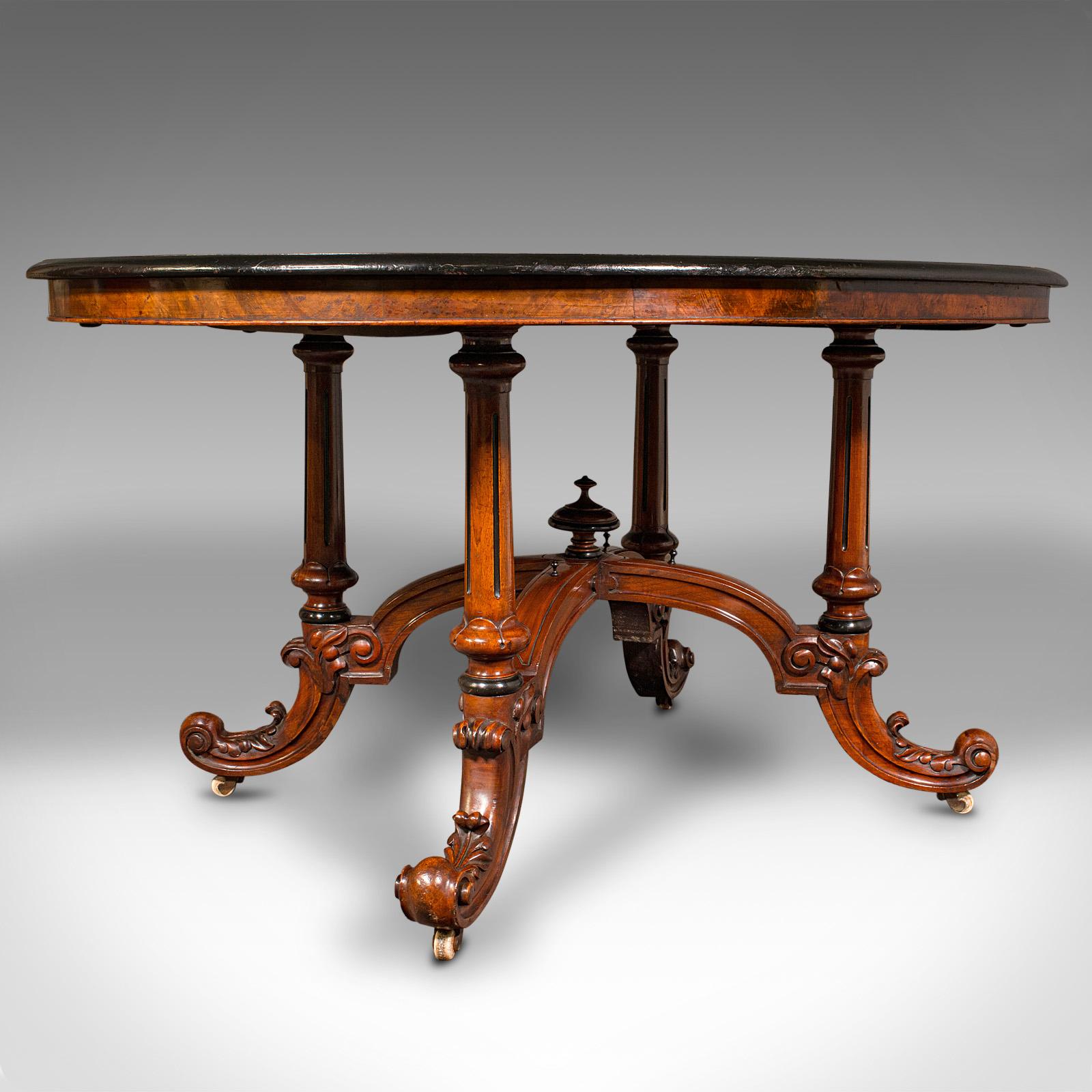 Antique Oval Looe Table, English, Walnut, 4 Seat, Centrepiece, Early Victorian For Sale 5