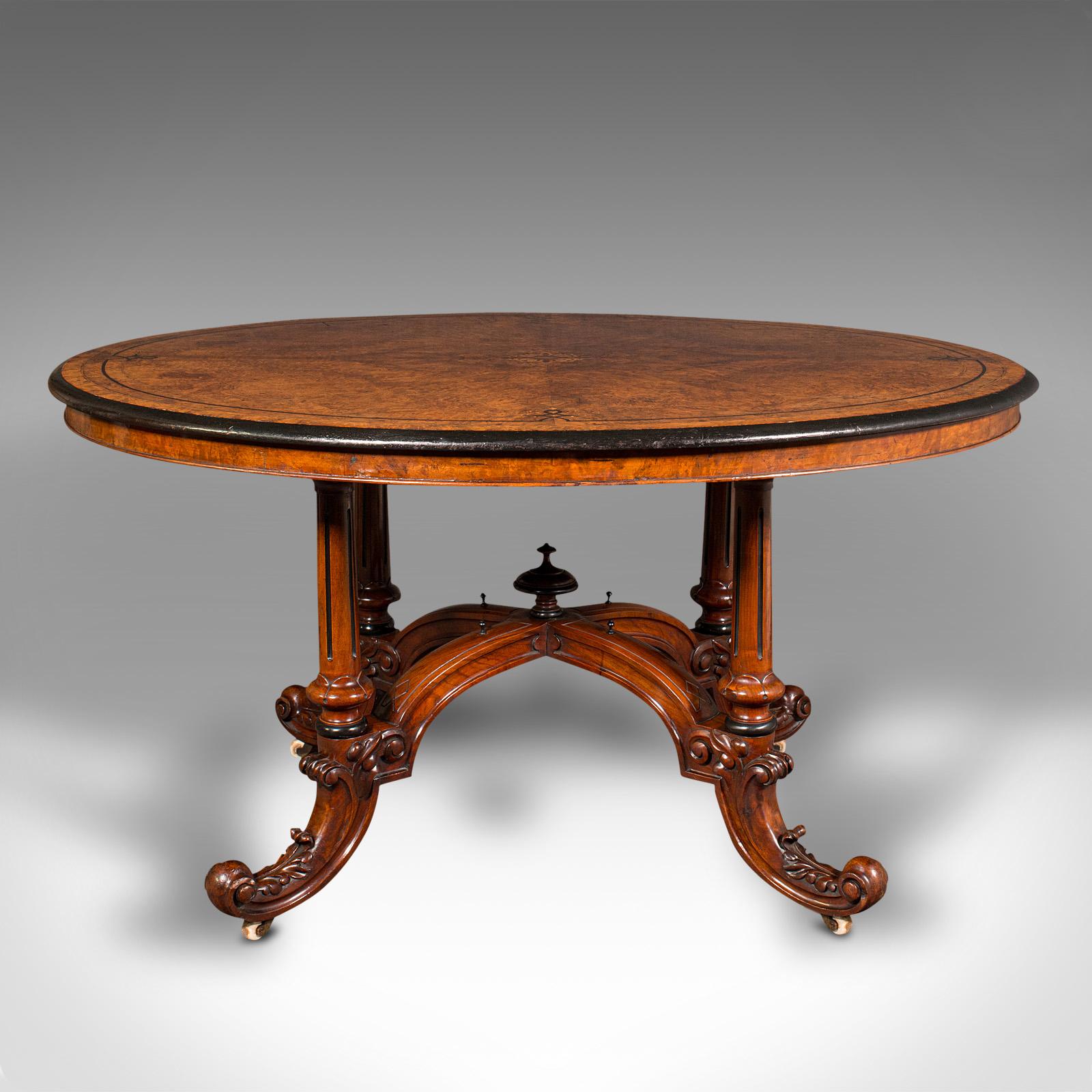 19th Century Antique Oval Looe Table, English, Walnut, 4 Seat, Centrepiece, Early Victorian For Sale