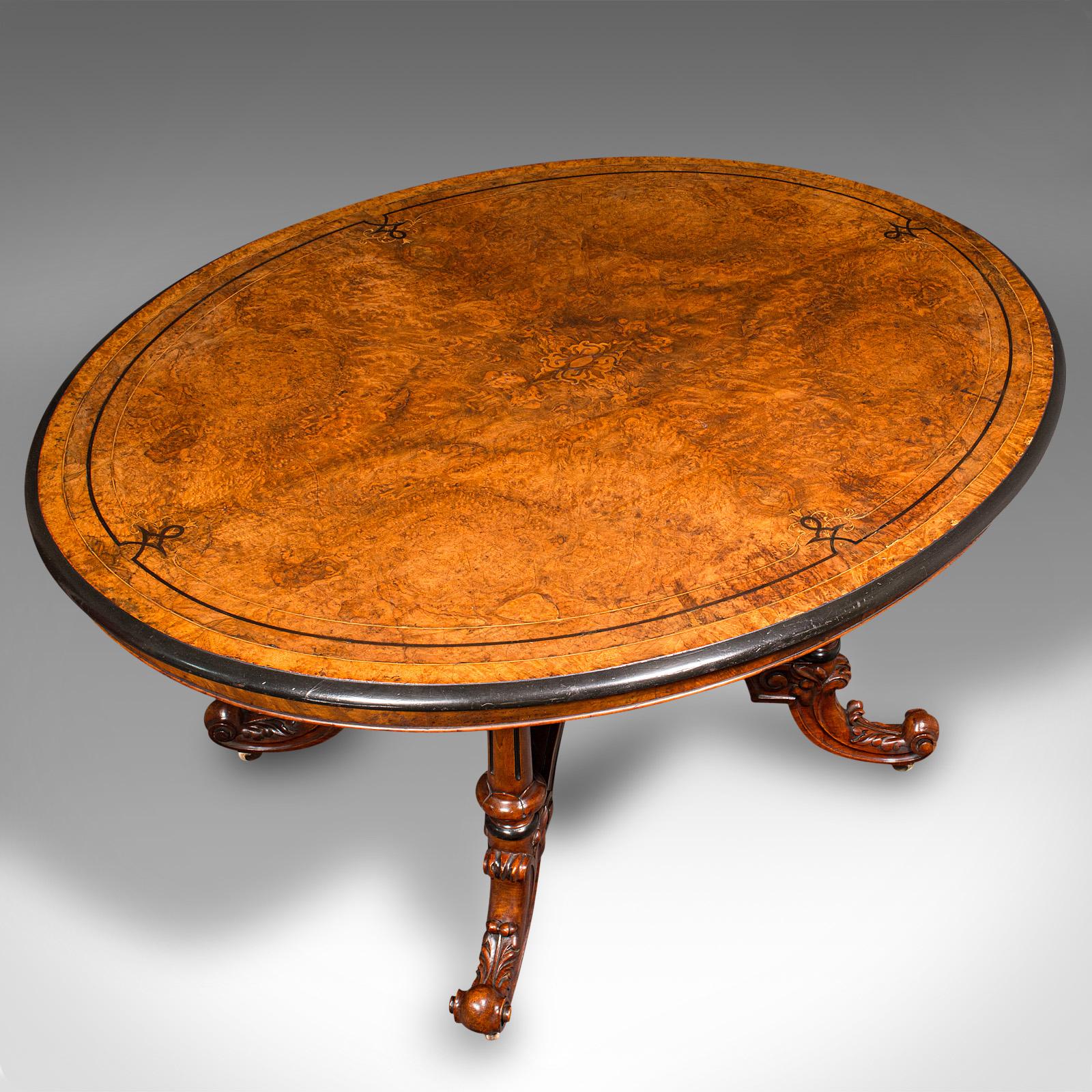 Antique Oval Looe Table, English, Walnut, 4 Seat, Centrepiece, Early Victorian For Sale 1