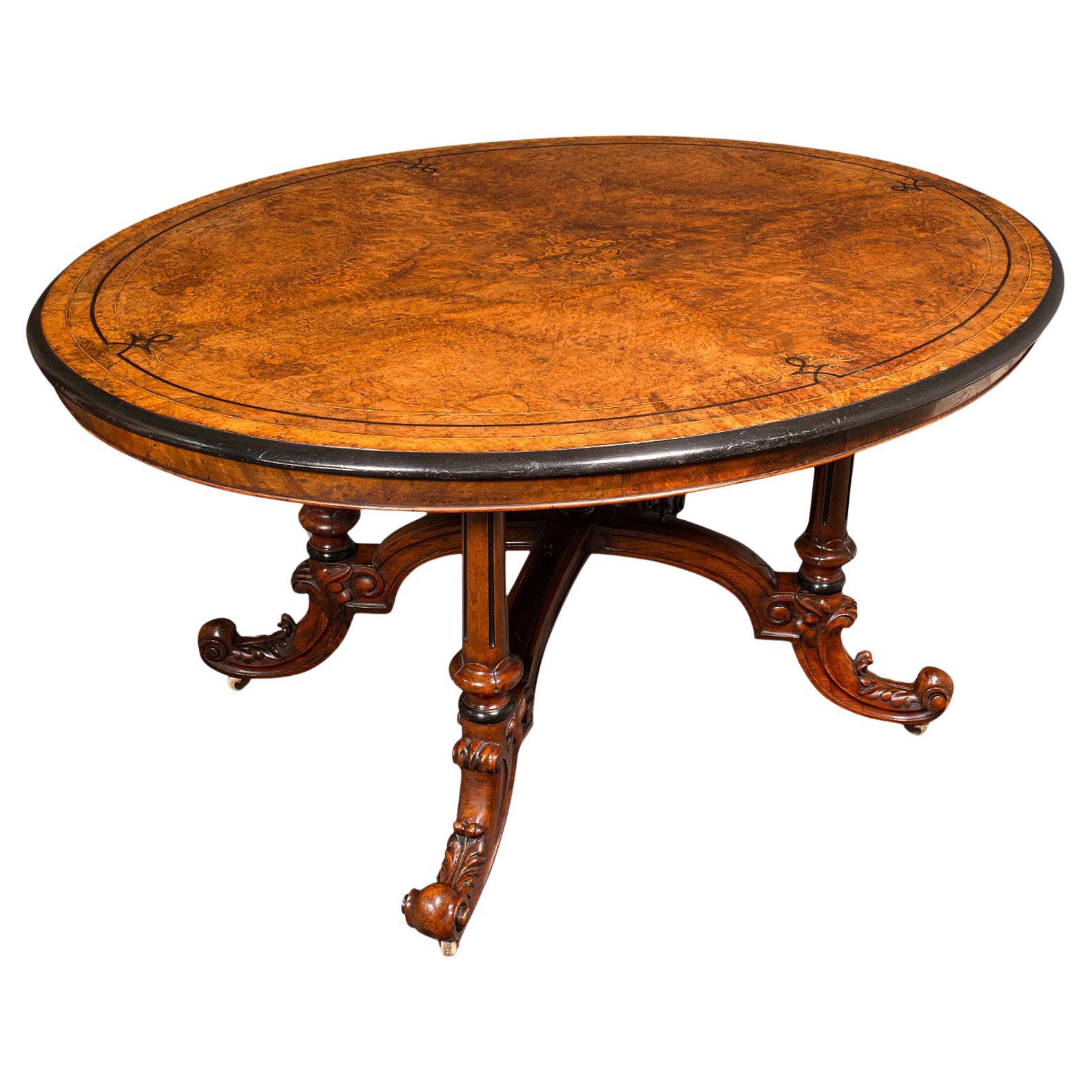 Antique Oval Looe Table, English, Walnut, 4 Seat, Centrepiece, Early Victorian For Sale