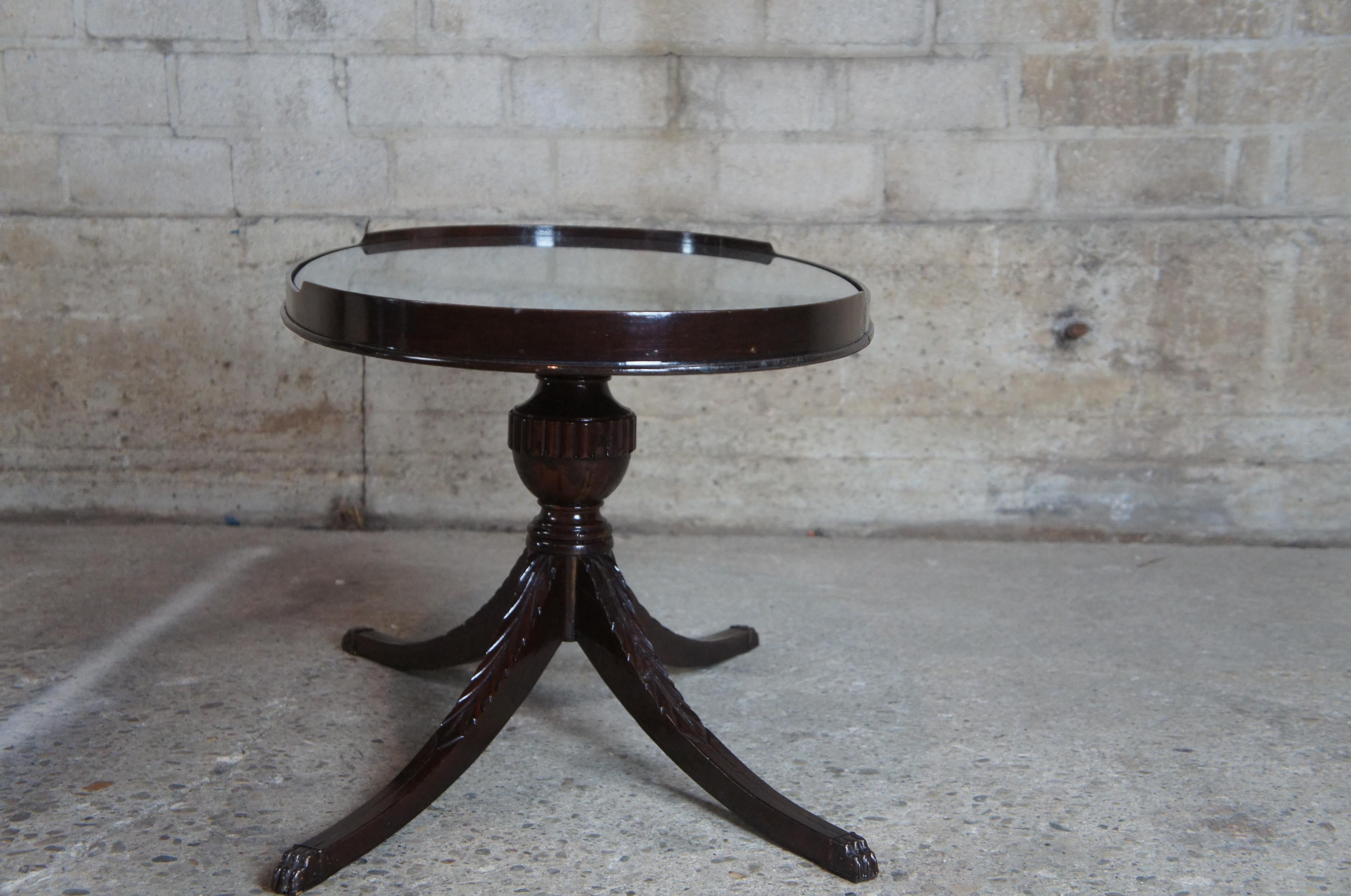 Antique Oval Mahogany Duncan Phyfe Pedestal Coffee Tea Table w Glass Top 2