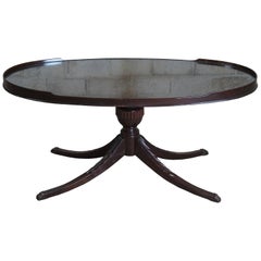 Vintage Oval Mahogany Duncan Phyfe Pedestal Coffee Tea Table w Glass Top