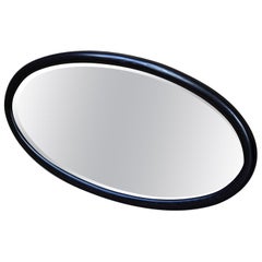 Antique Oval Mirror in Black Wooden Frame, Early 20th Century