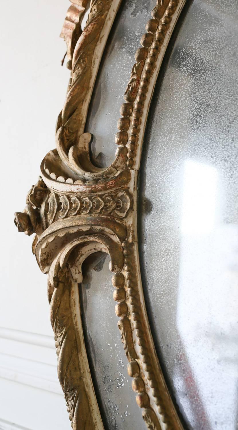 French Antique Oval Mirror with Original Mercury Glass