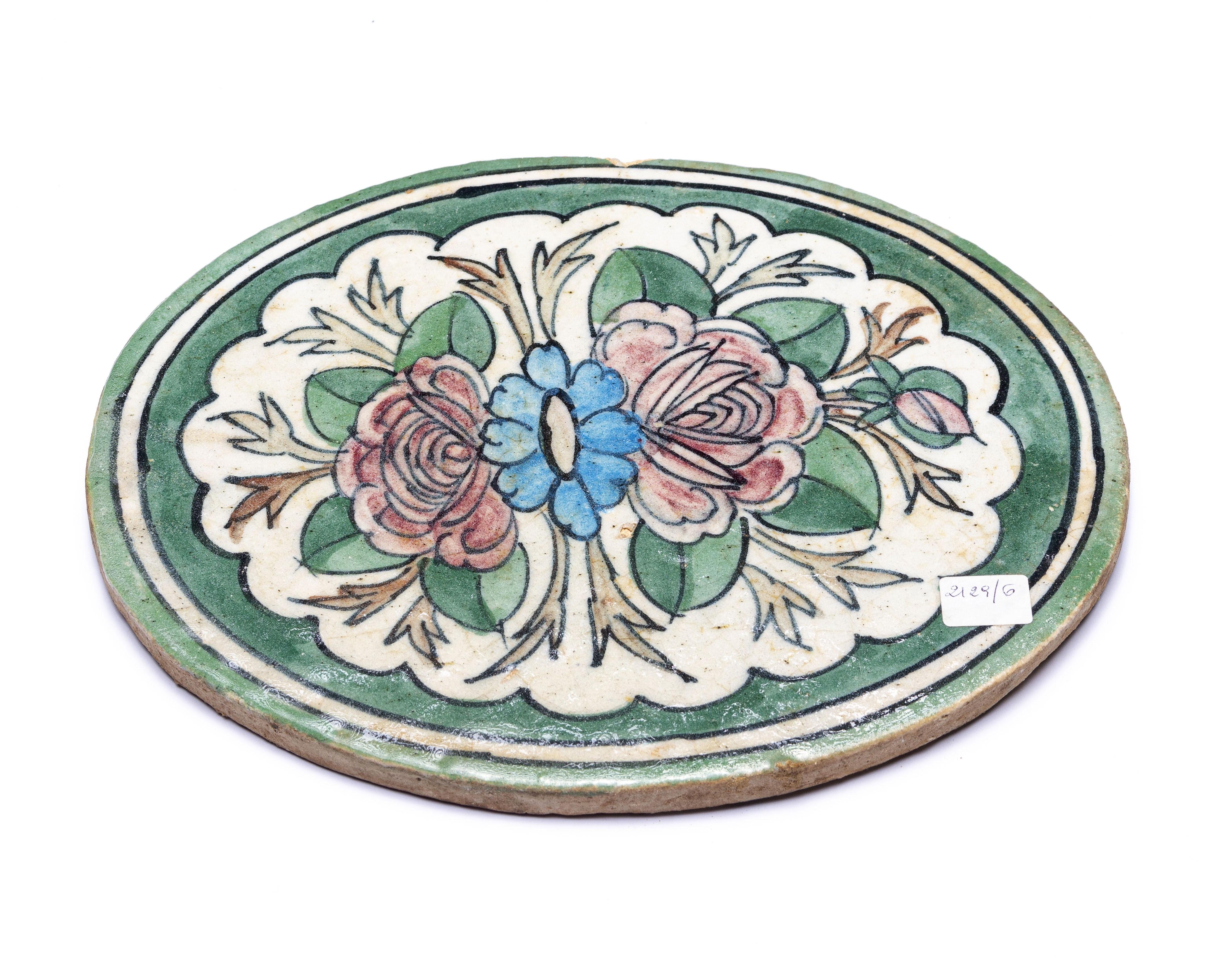 Antique Oval Painted Tiles For Sale 2
