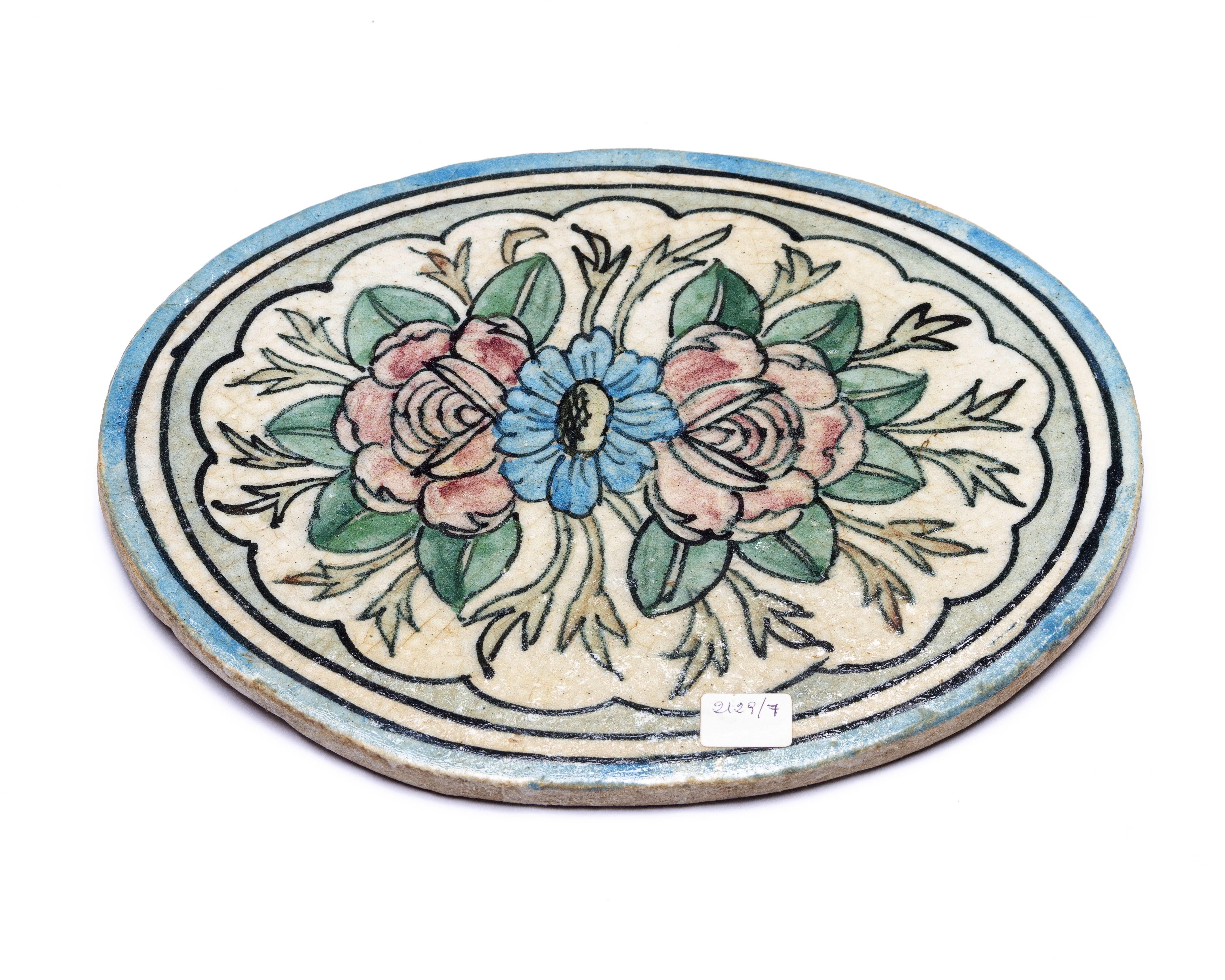 Antique Oval Painted Tiles For Sale 3