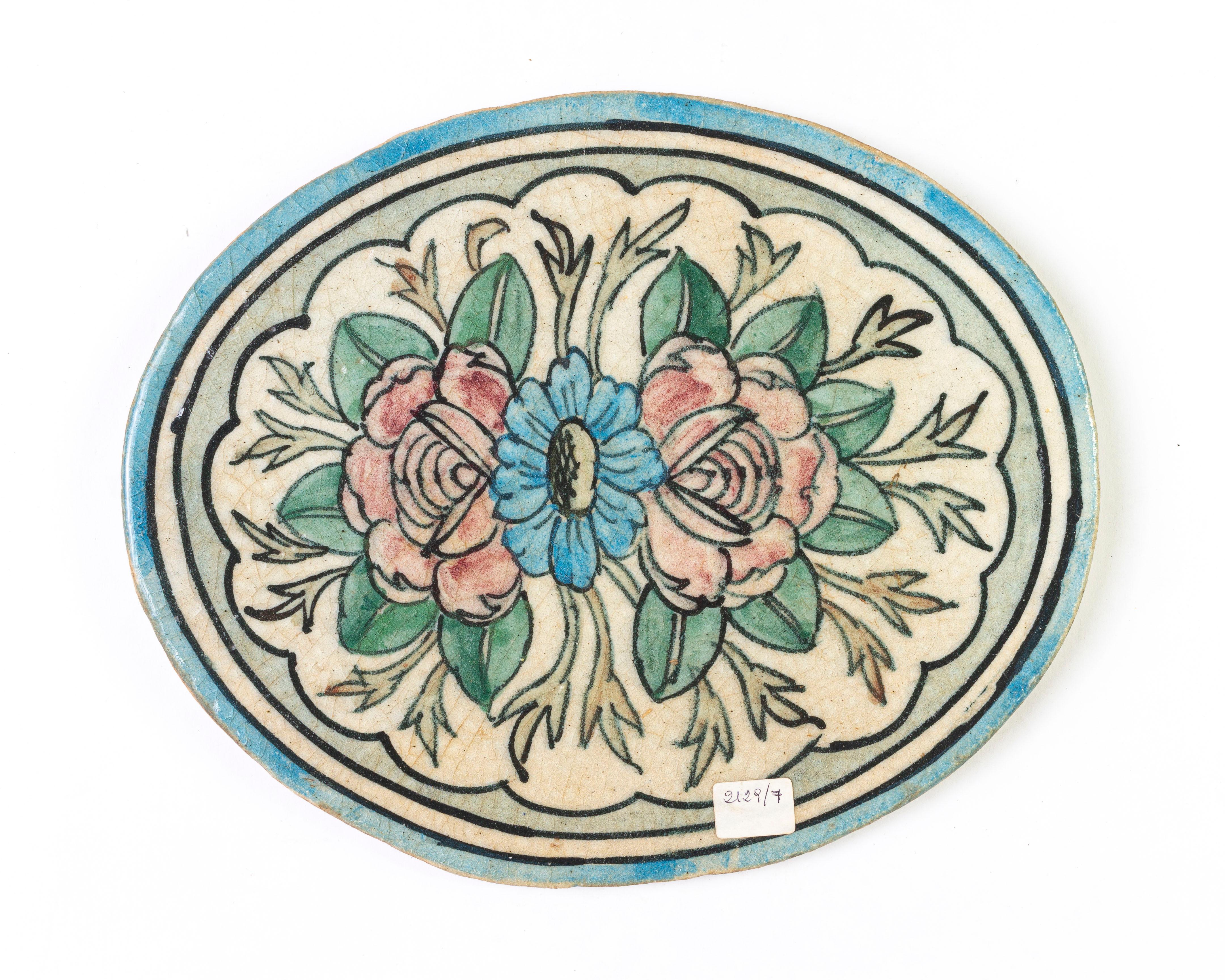 Antique Oval Painted Tiles For Sale 4