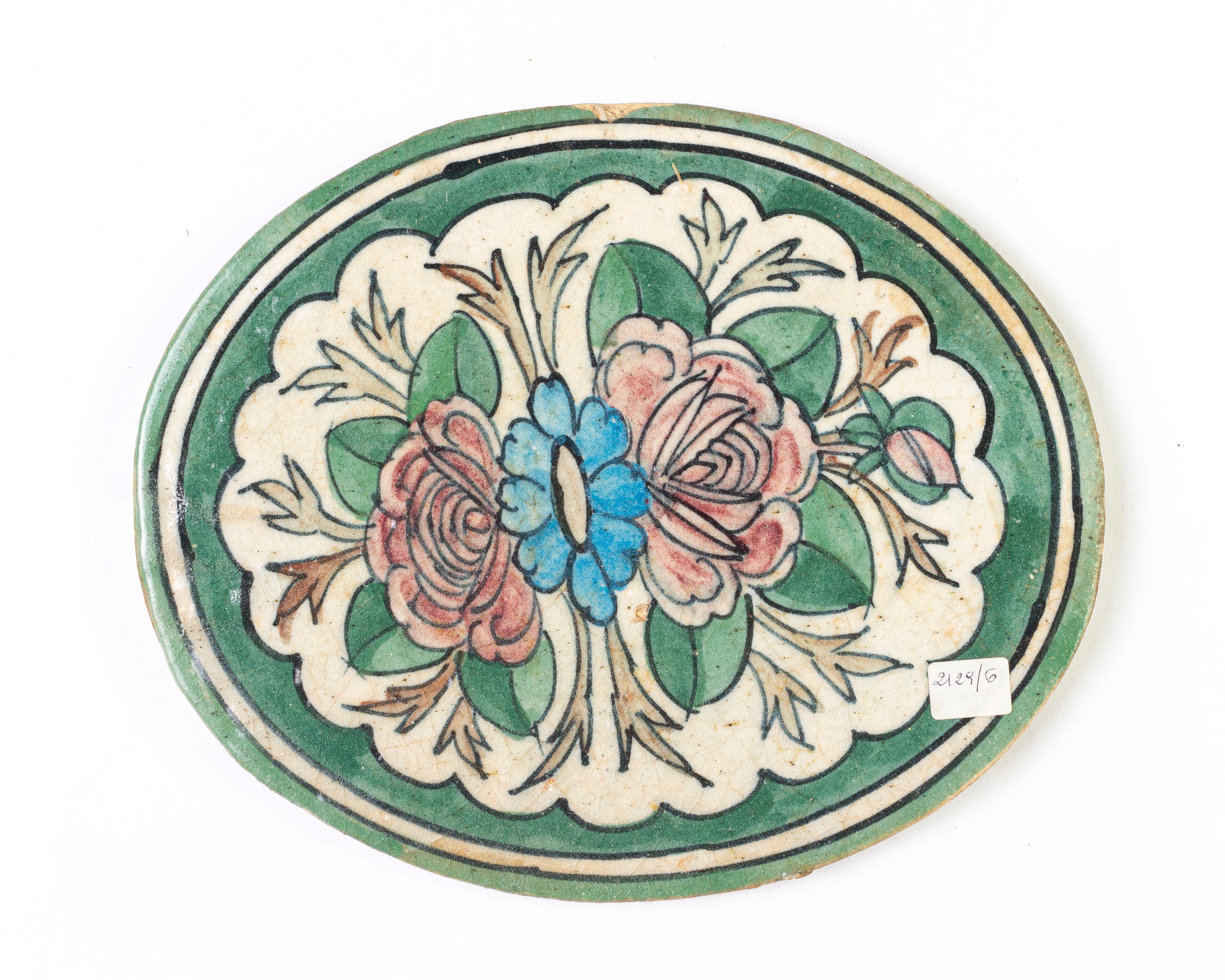Antique Oval Painted Tiles For Sale 5