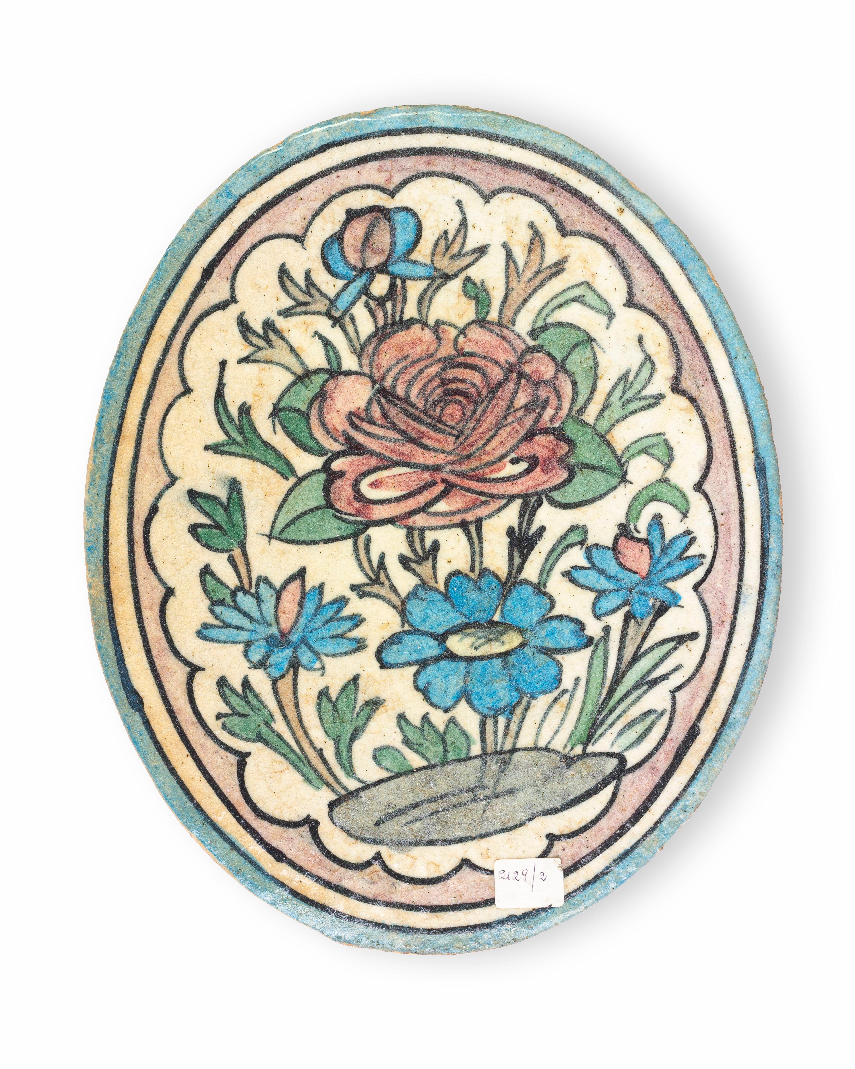 Antique Oval Painted Tiles For Sale 6