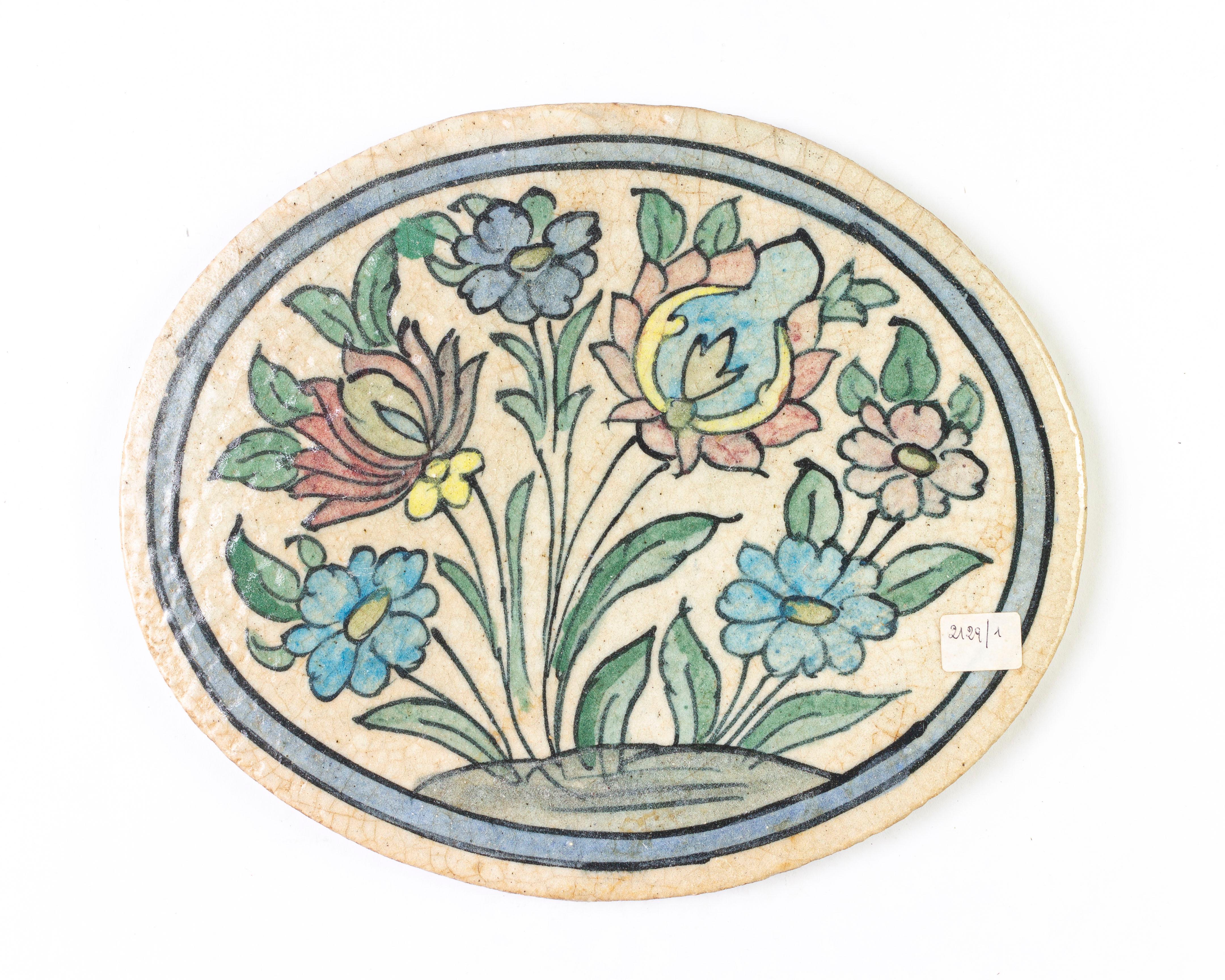 Antique Oval Painted Tiles For Sale 7