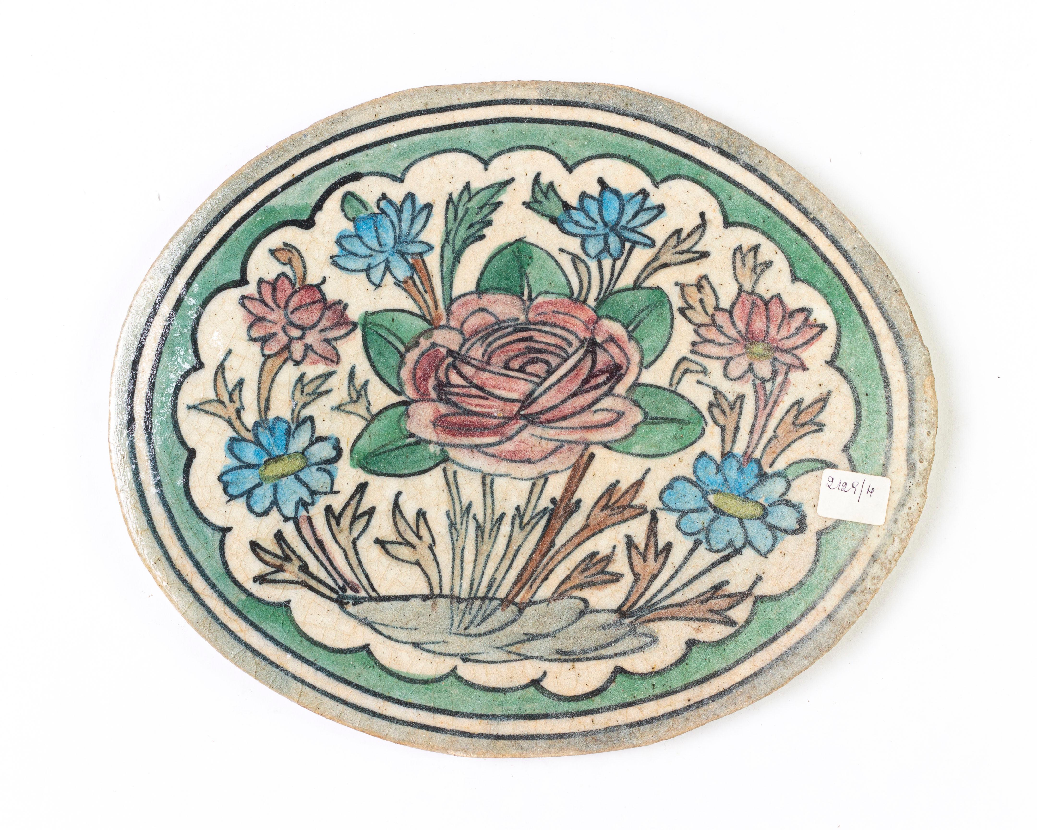 Antique Oval Painted Tiles For Sale 8