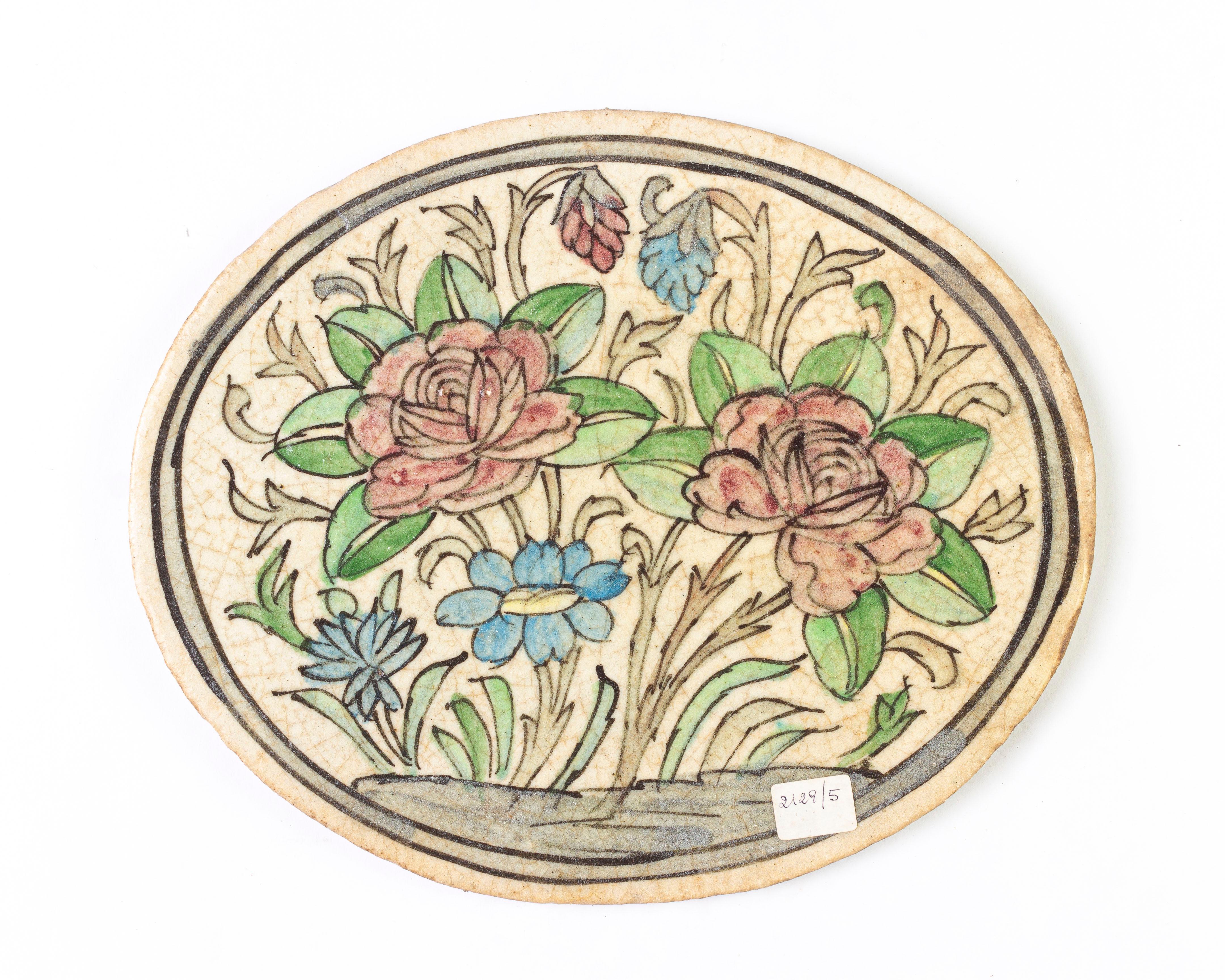 Antique Oval Painted Tiles For Sale 9
