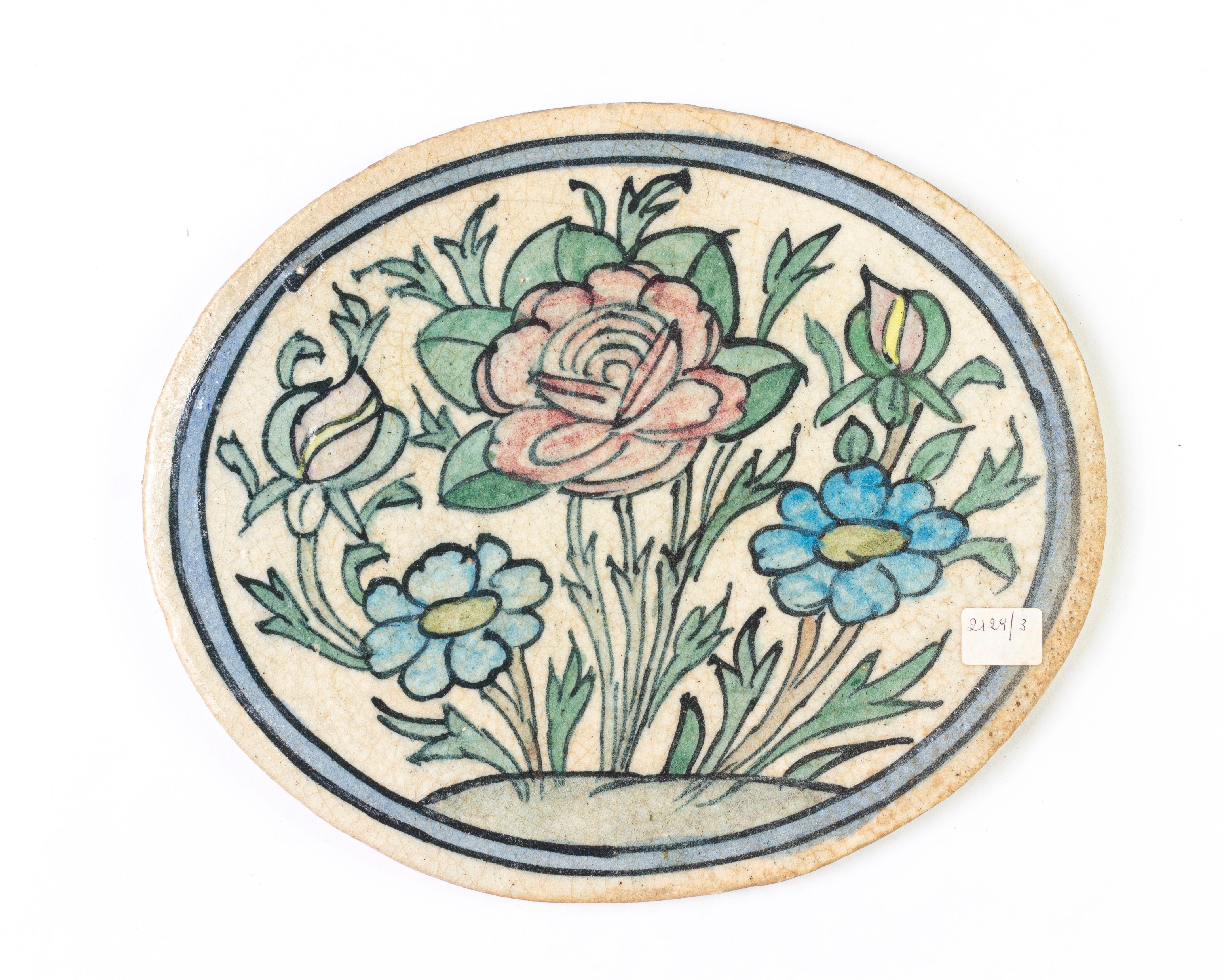 Antique Oval Painted Tiles For Sale 10