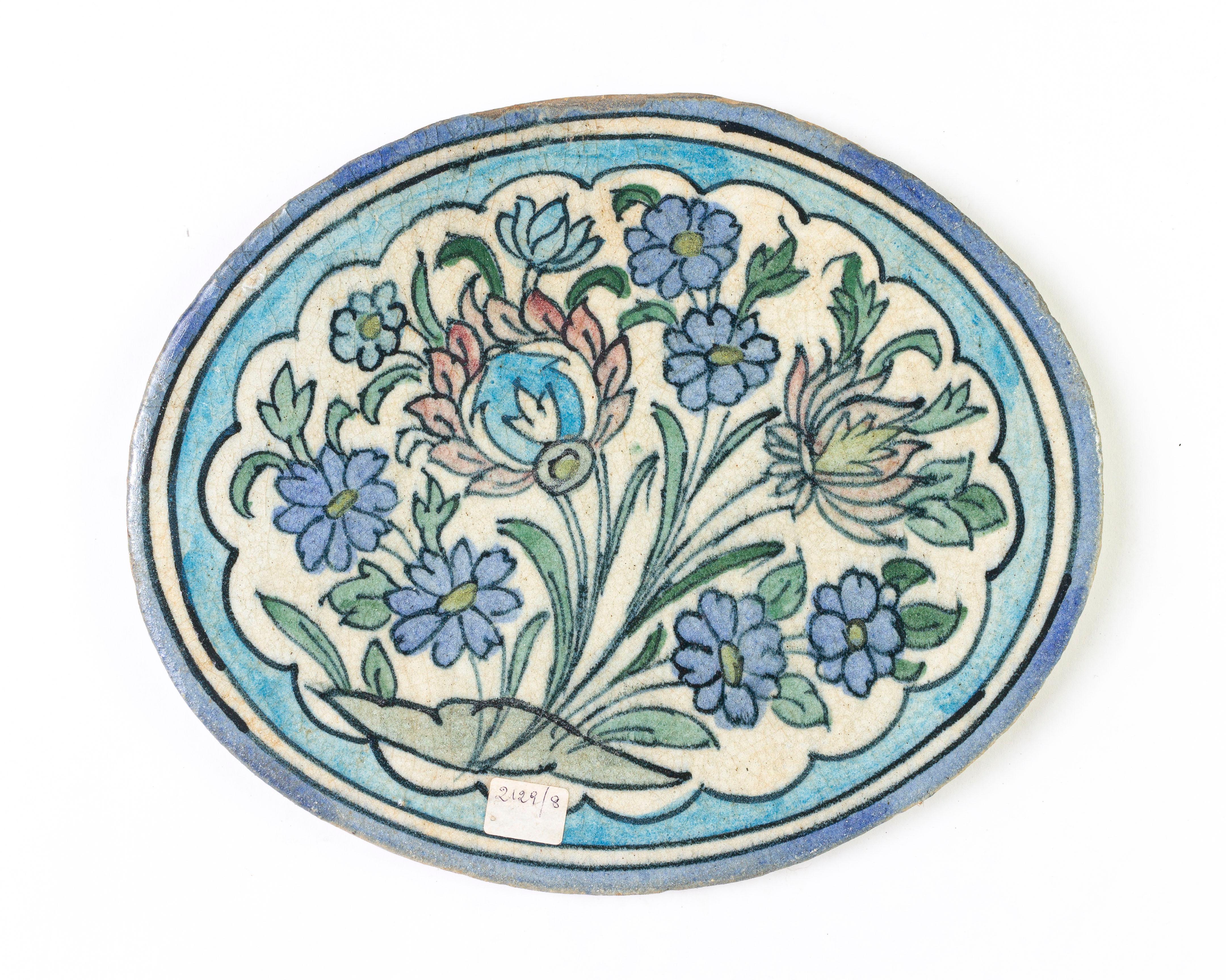 Antique Oval Painted Tiles For Sale 11