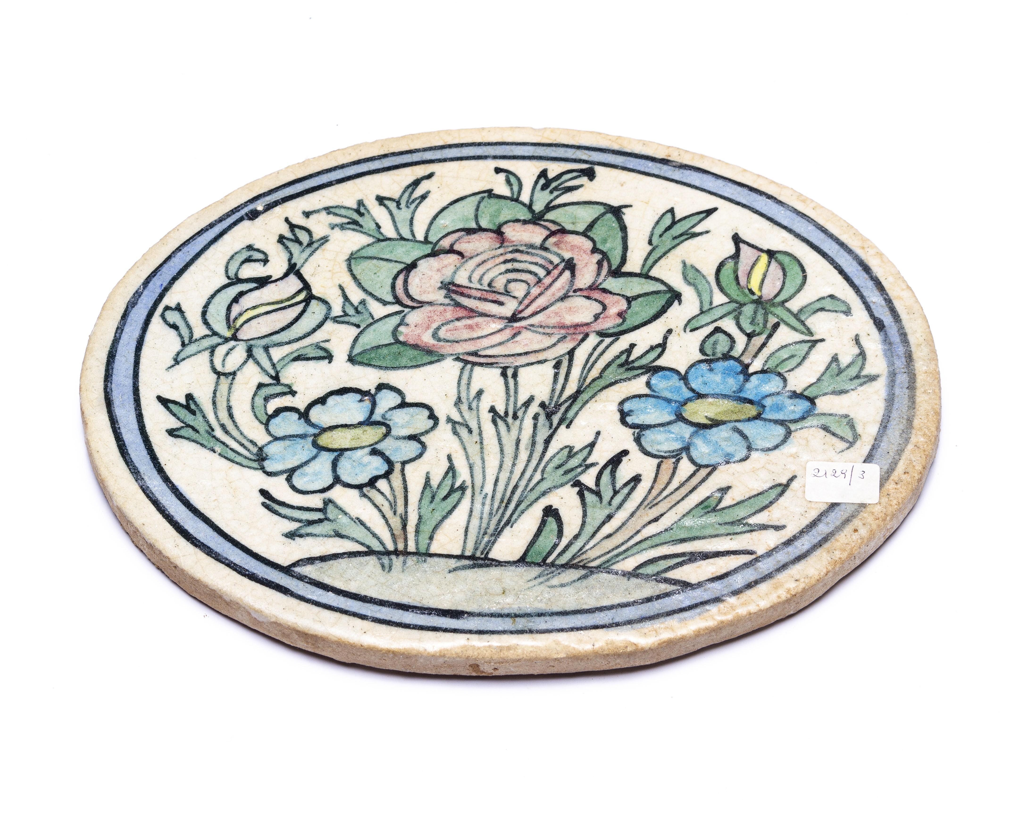 Hand-Painted Antique Oval Painted Tiles For Sale