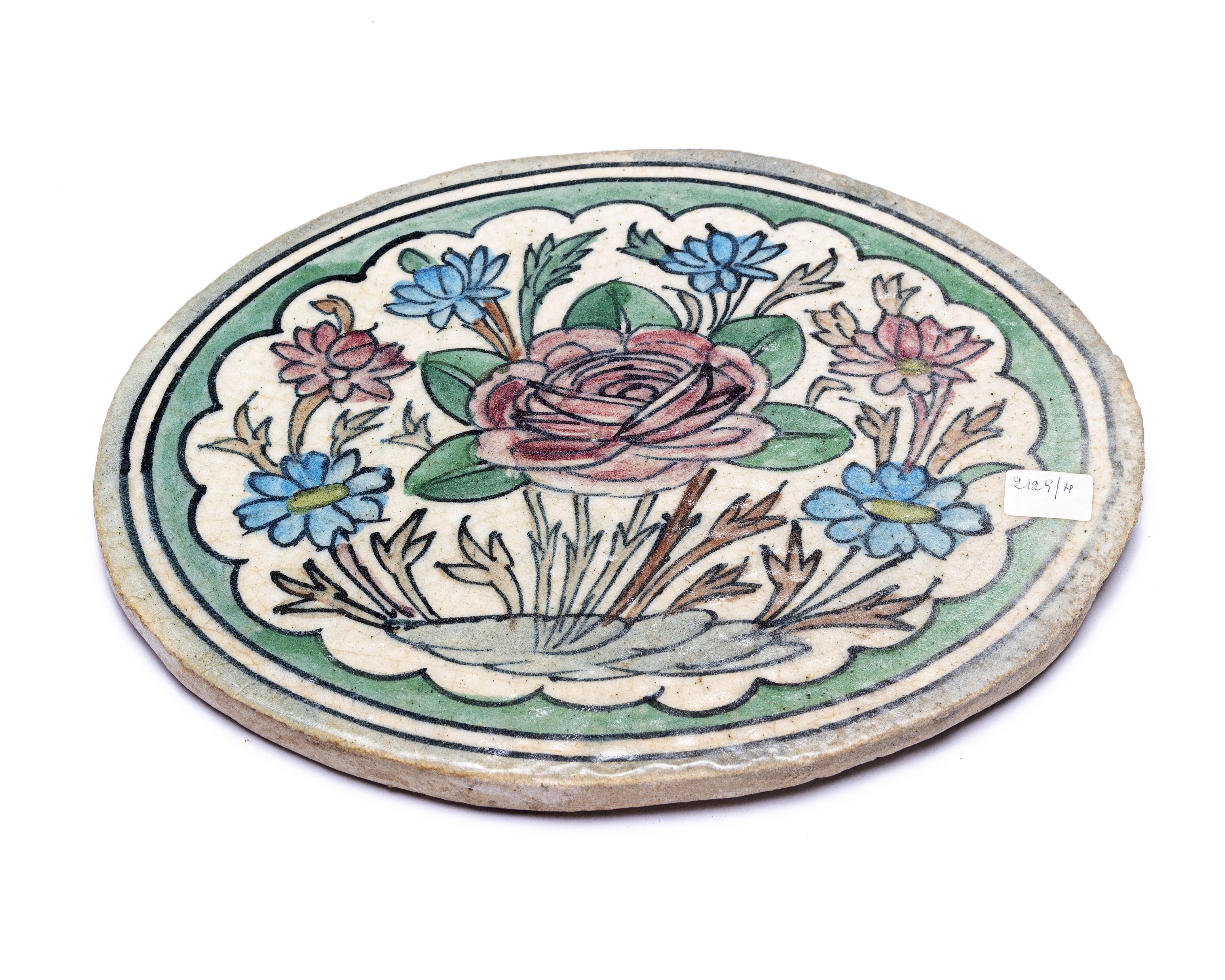 20th Century Antique Oval Painted Tiles For Sale