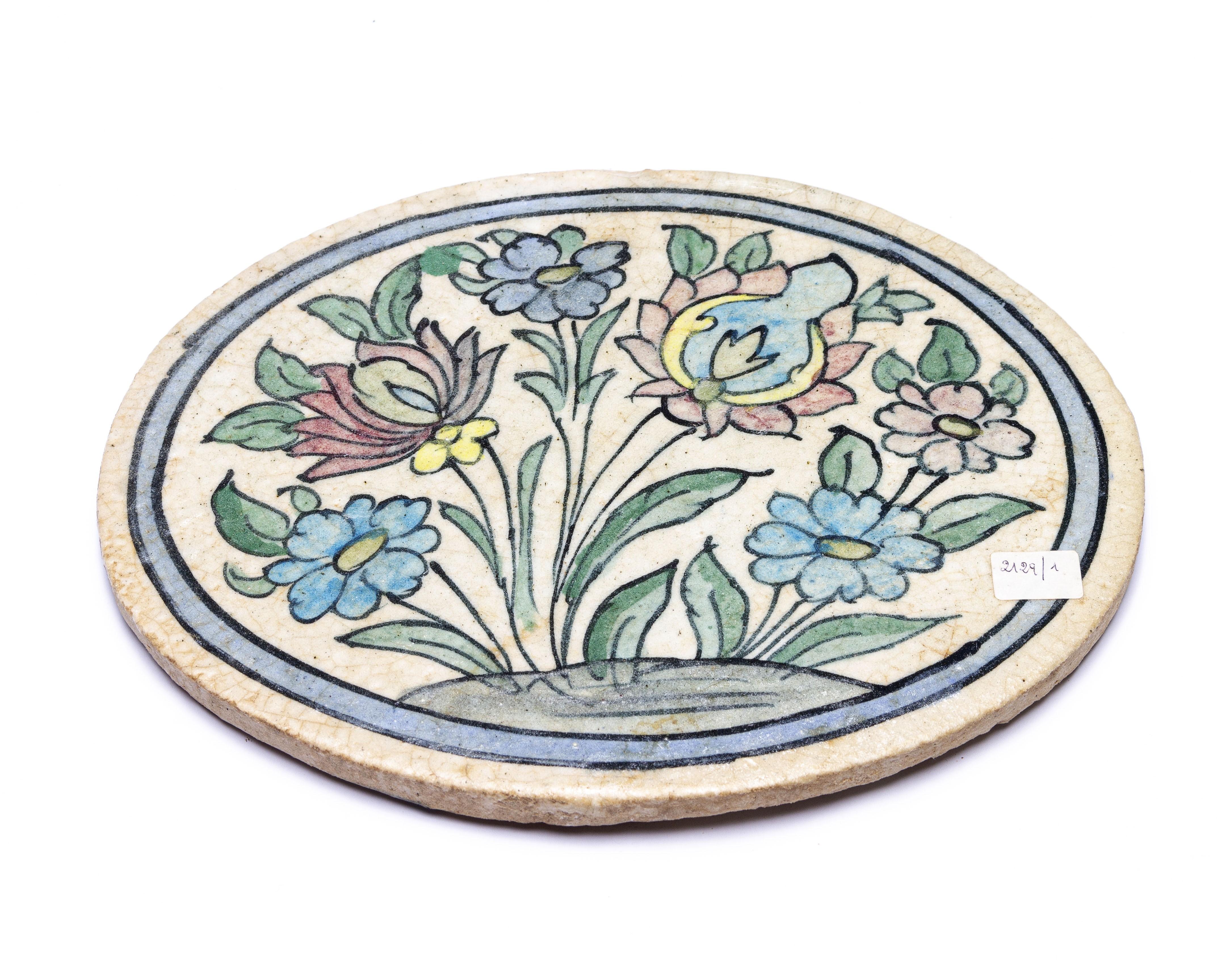 Ceramic Antique Oval Painted Tiles For Sale
