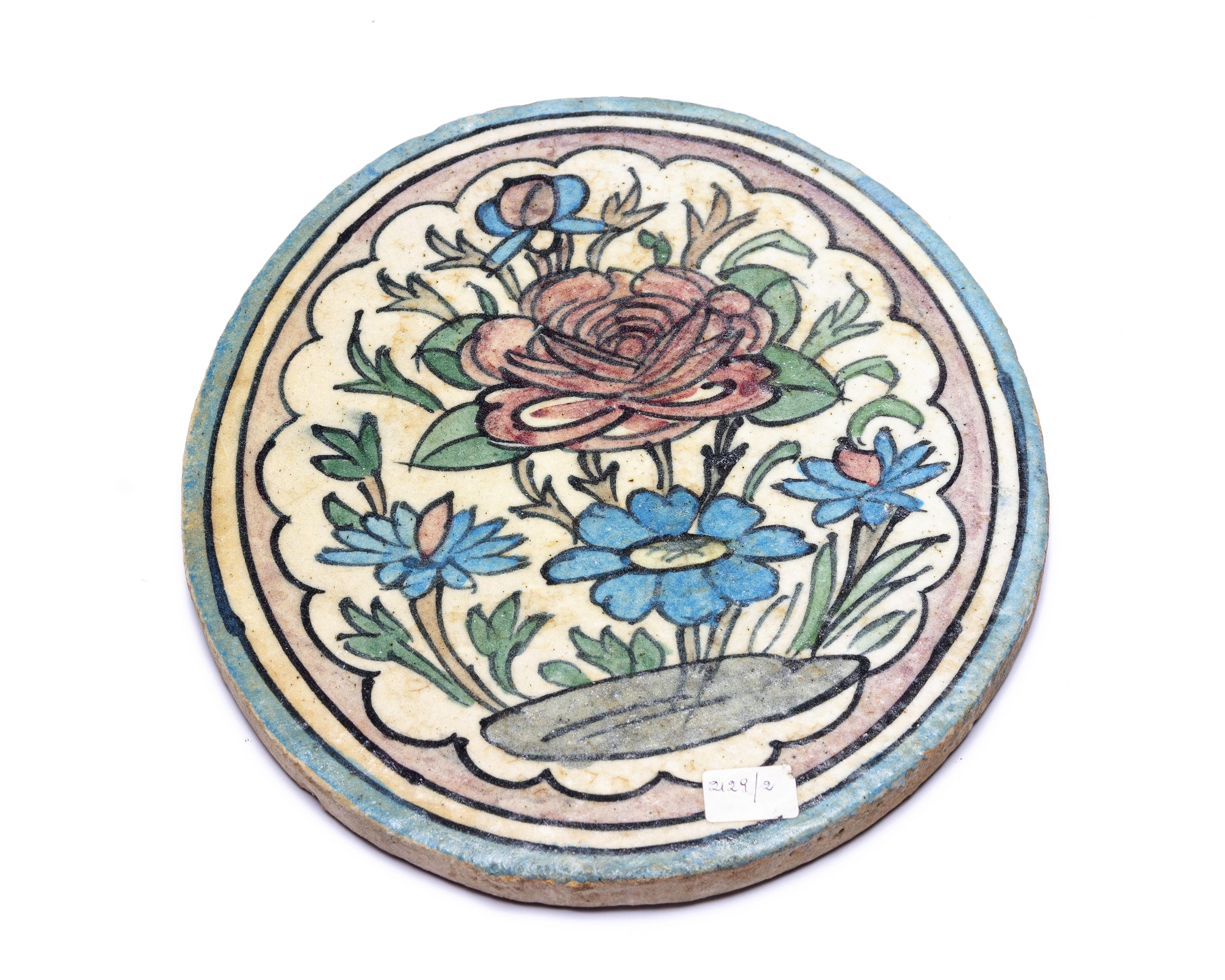 Antique Oval Painted Tiles For Sale 1