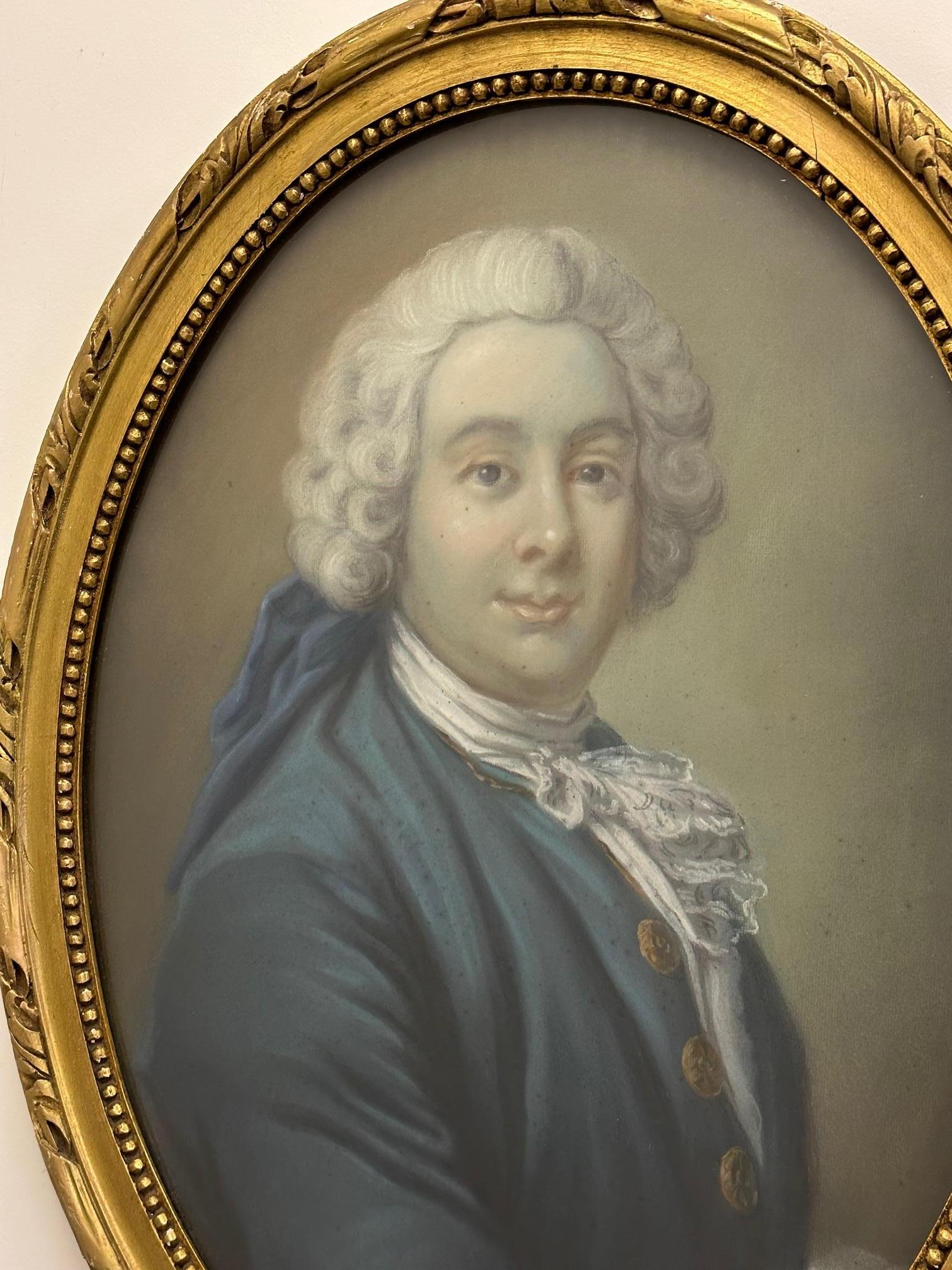 Glass Antique Oval Pastel of a Well Dressed Gentleman