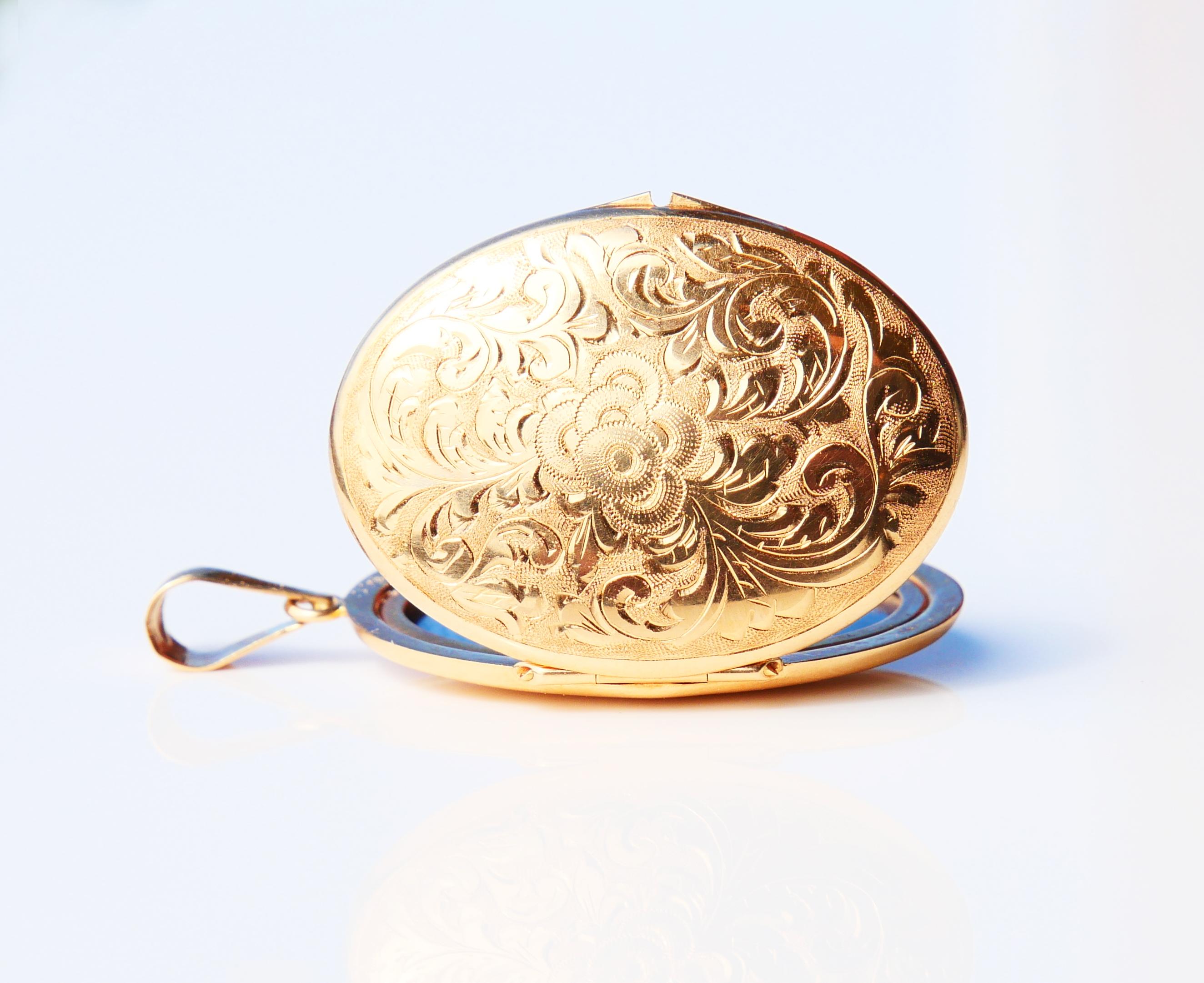 Antique oval Picture Locket Pendant solid 18K Yellow Gold / 6gr 3