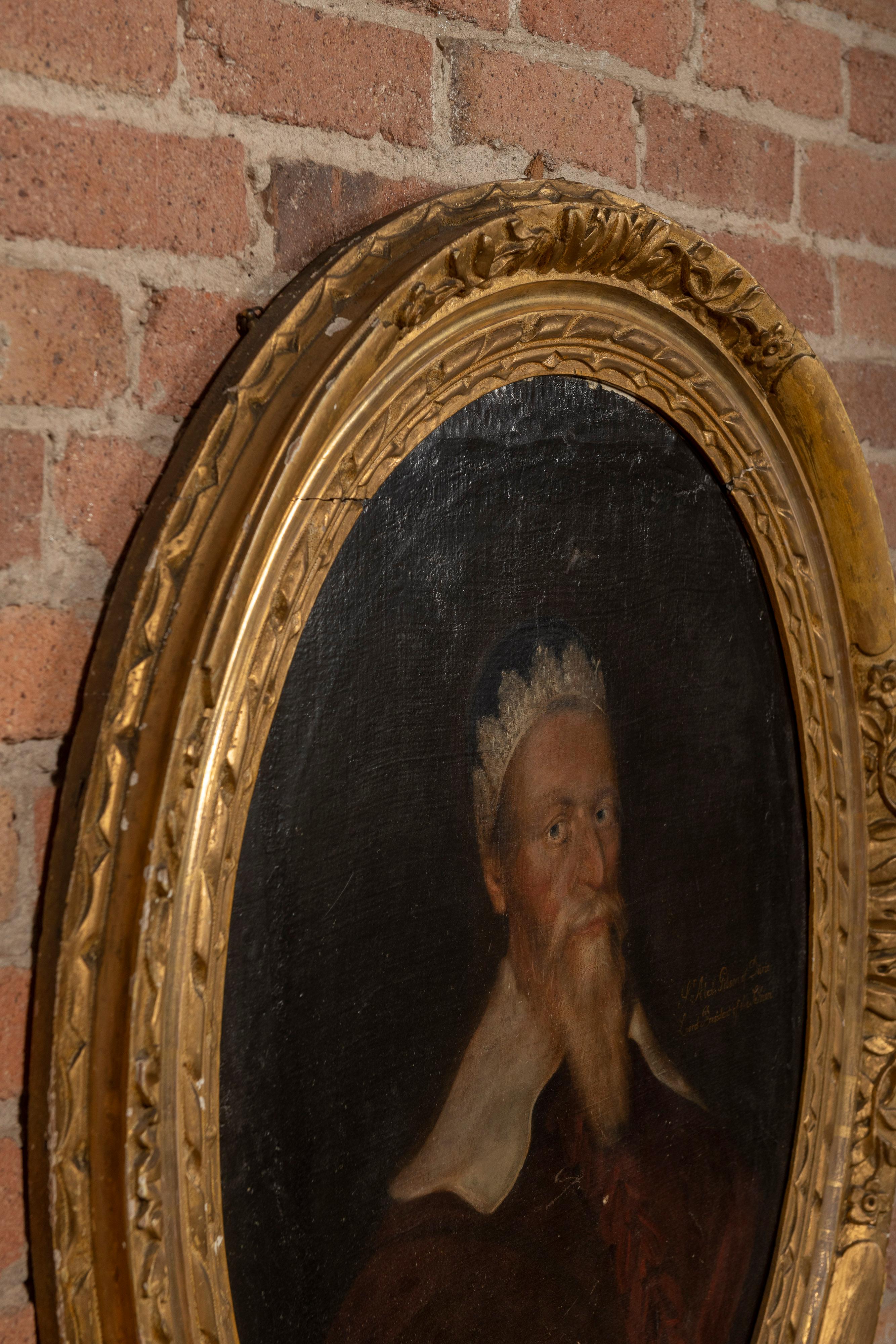 Painted Antique Oval Portrait of Sir Alexander Gibson, Oil on Canvas, Framed in Wood For Sale