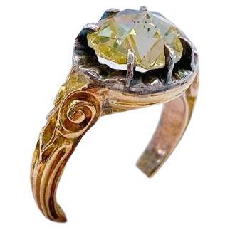 Antiker 1850er Oval Rose Cut Diamant Gold Solitair Ring (Rosenschliff) im Angebot