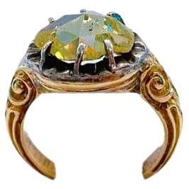 Antiker 1850er Oval Rose Cut Diamant Gold Solitair Ring für Damen oder Herren im Angebot