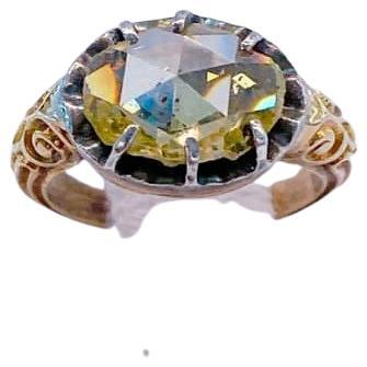 Antique 1850s Oval Rose Cut Diamond Gold Solitair Ring For Sale