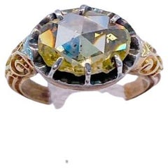 Used 1850s Oval Rose Cut Diamond Gold Solitair Ring