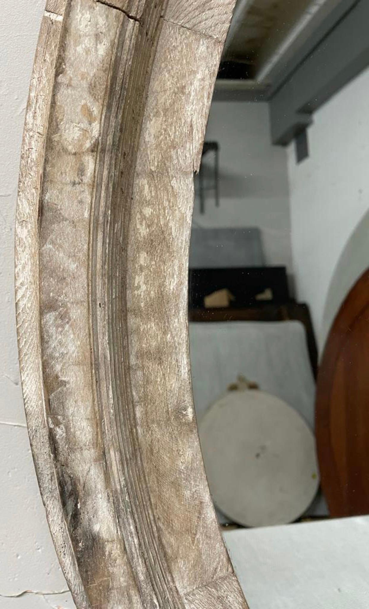 European Antique Oval Rustic White Washed Painted Mirror