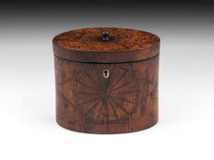 Antique Oval Satinwood and Burr Elm Tea Caddy, 18th Century