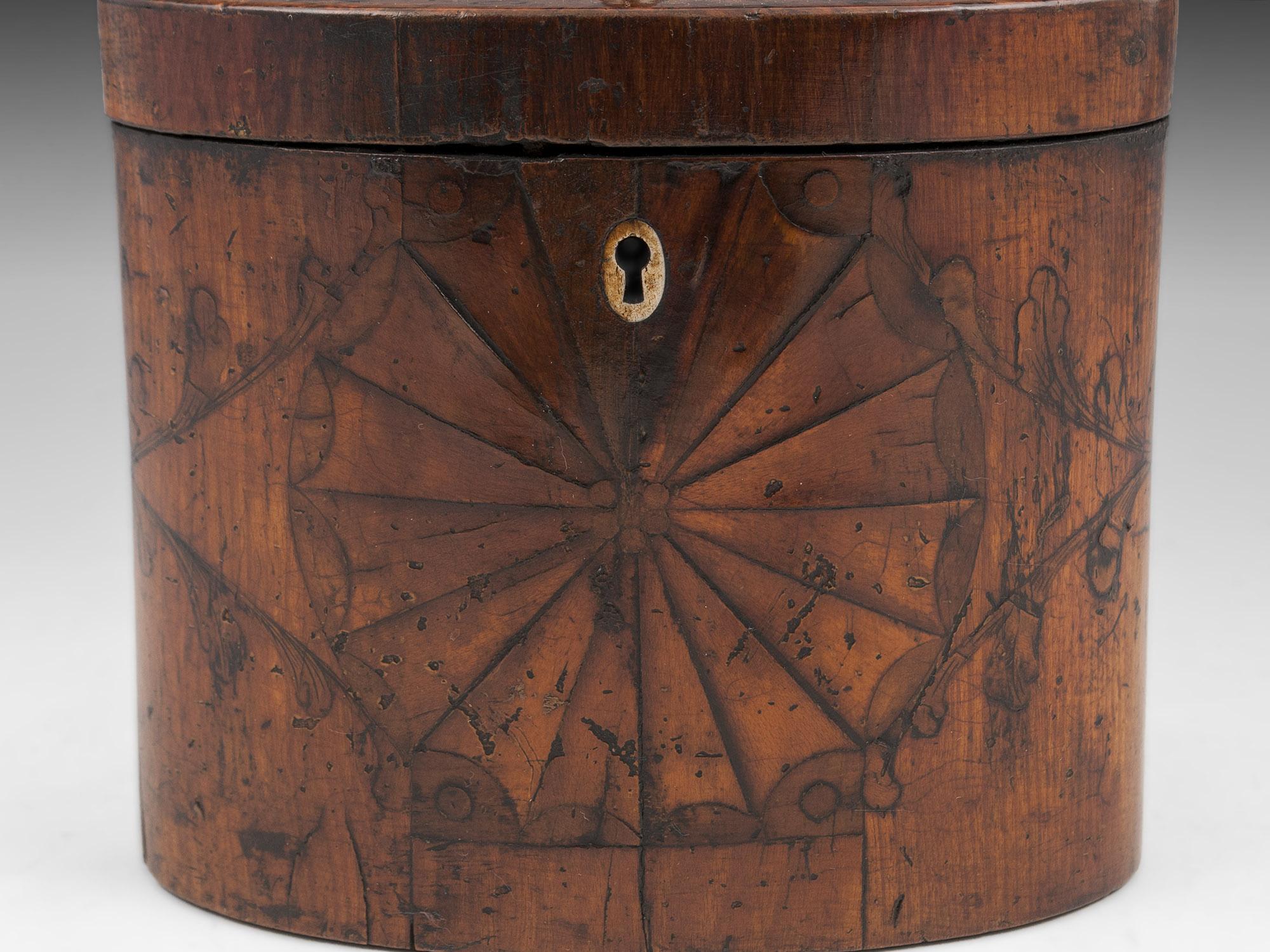 18th Century and Earlier Antique Oval Satinwood and Burr Elm Tea Caddy, 18th Century For Sale