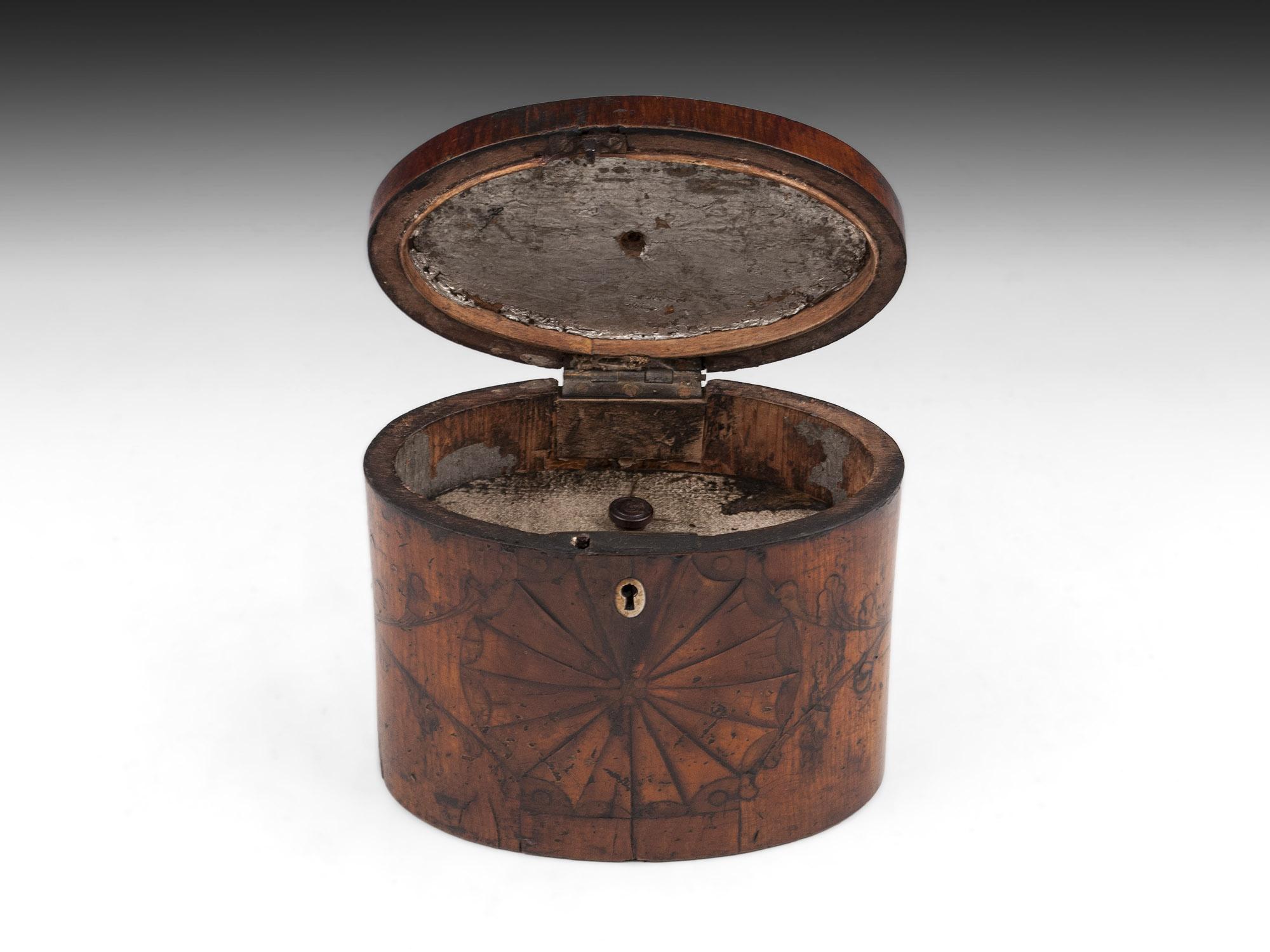 Antique Oval Satinwood and Burr Elm Tea Caddy, 18th Century For Sale 1