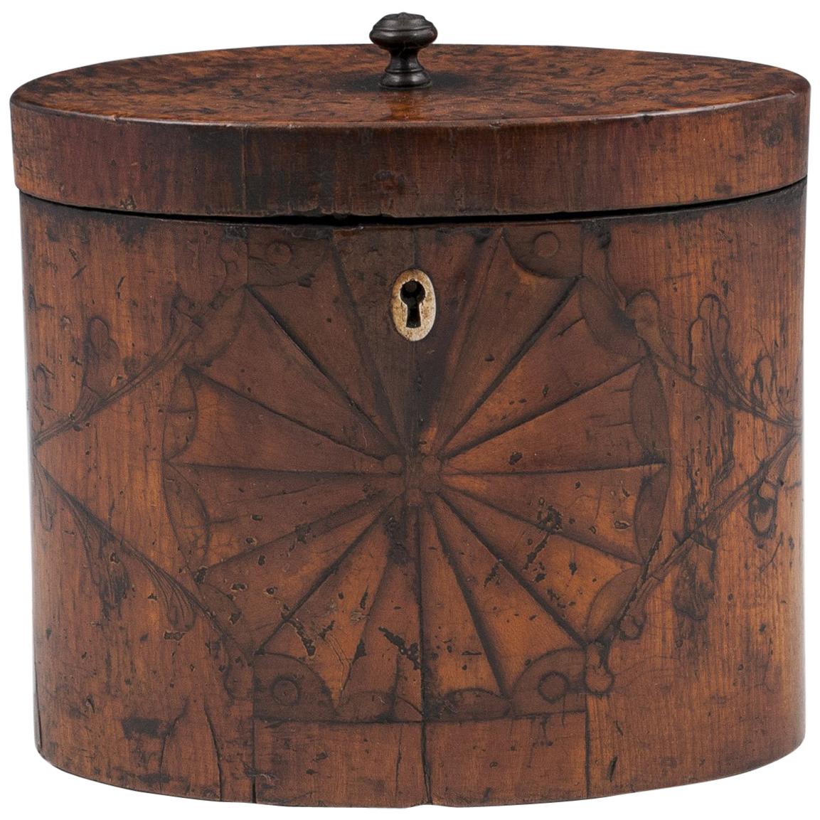 Antique Oval Satinwood and Burr Elm Tea Caddy, 18th Century For Sale