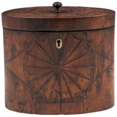 Antique Oval Satinwood and Burr Elm Tea Caddy, 18th Century