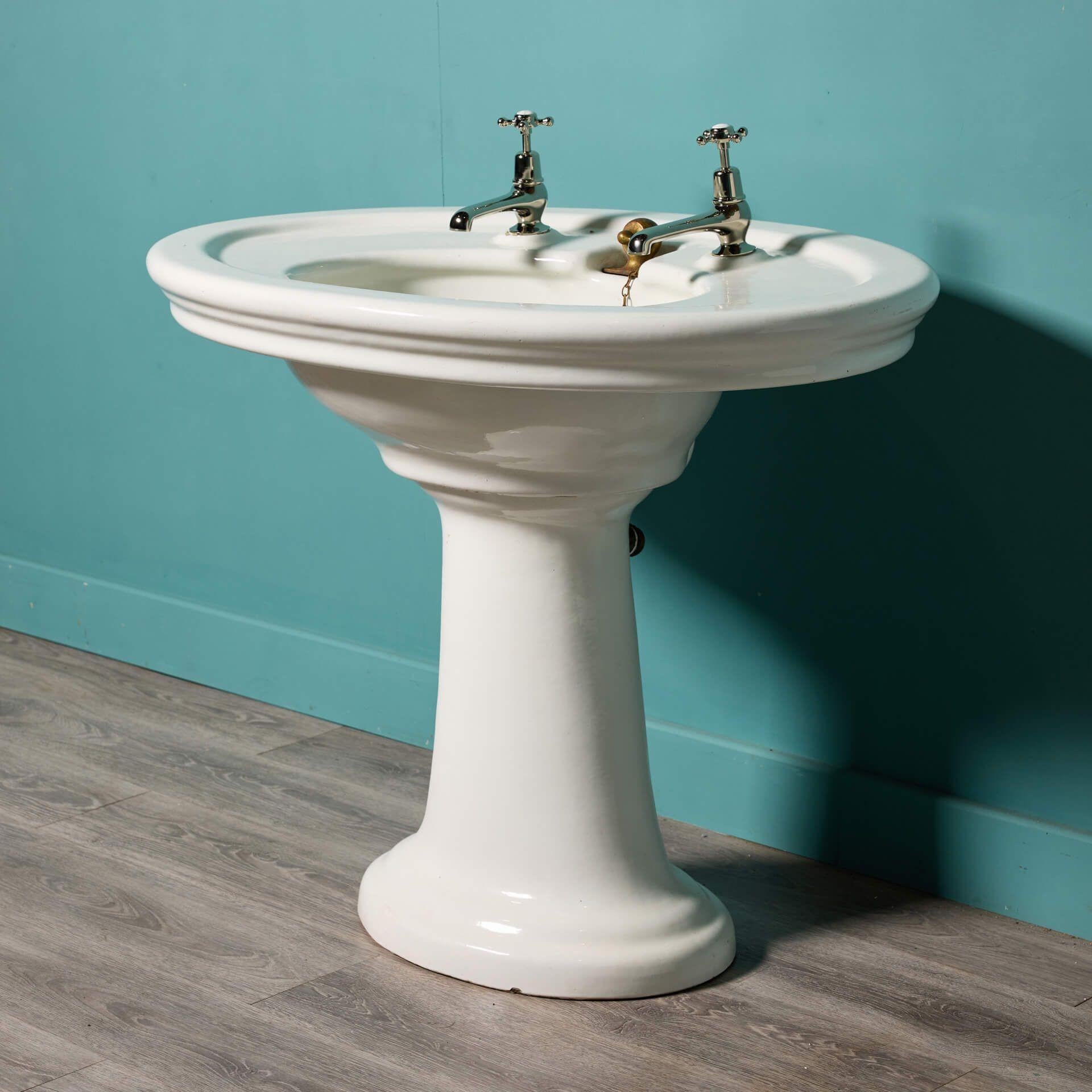 English Antique Oval Shaped Pedestal Sink For Sale