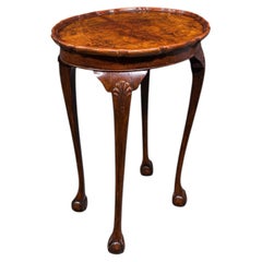 Antique Oval Side Table, English, Burr Walnut, Lamp, Wine, Pie Crust, Edwardian