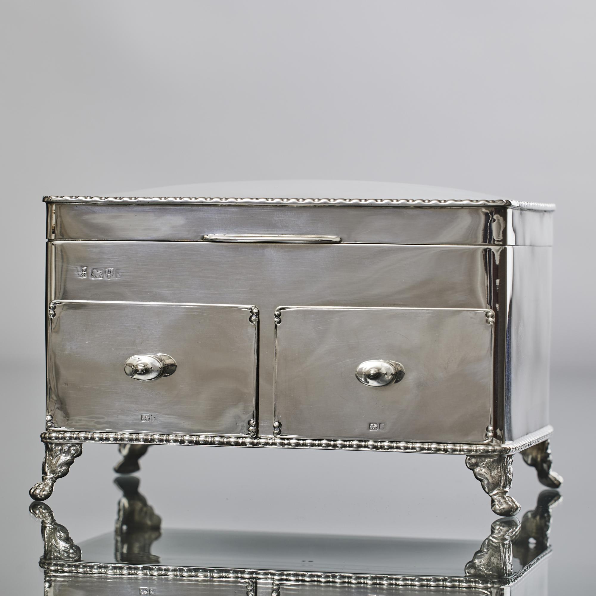 20th Century Handmade Edwardian silver jewellery box with drawers For Sale