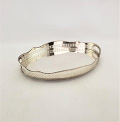 Antique Oval Silver Plated Footed Gallery Serving Tray