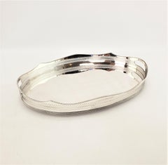 Antique Oval Silver Plated Footed Gallery Serving Tray