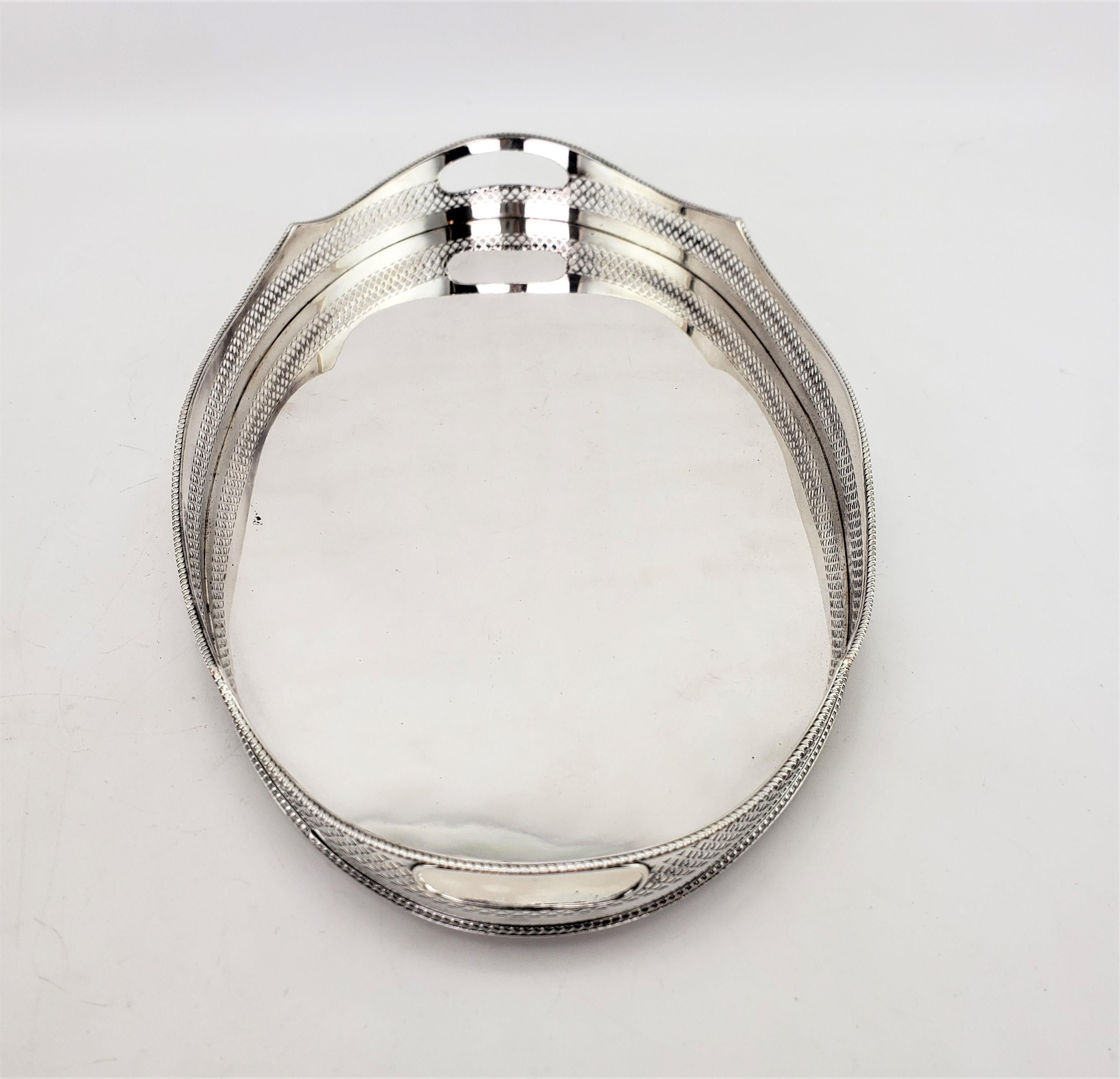 Antique Oval Silver Plated Footed Gallery Serving Tray 1
