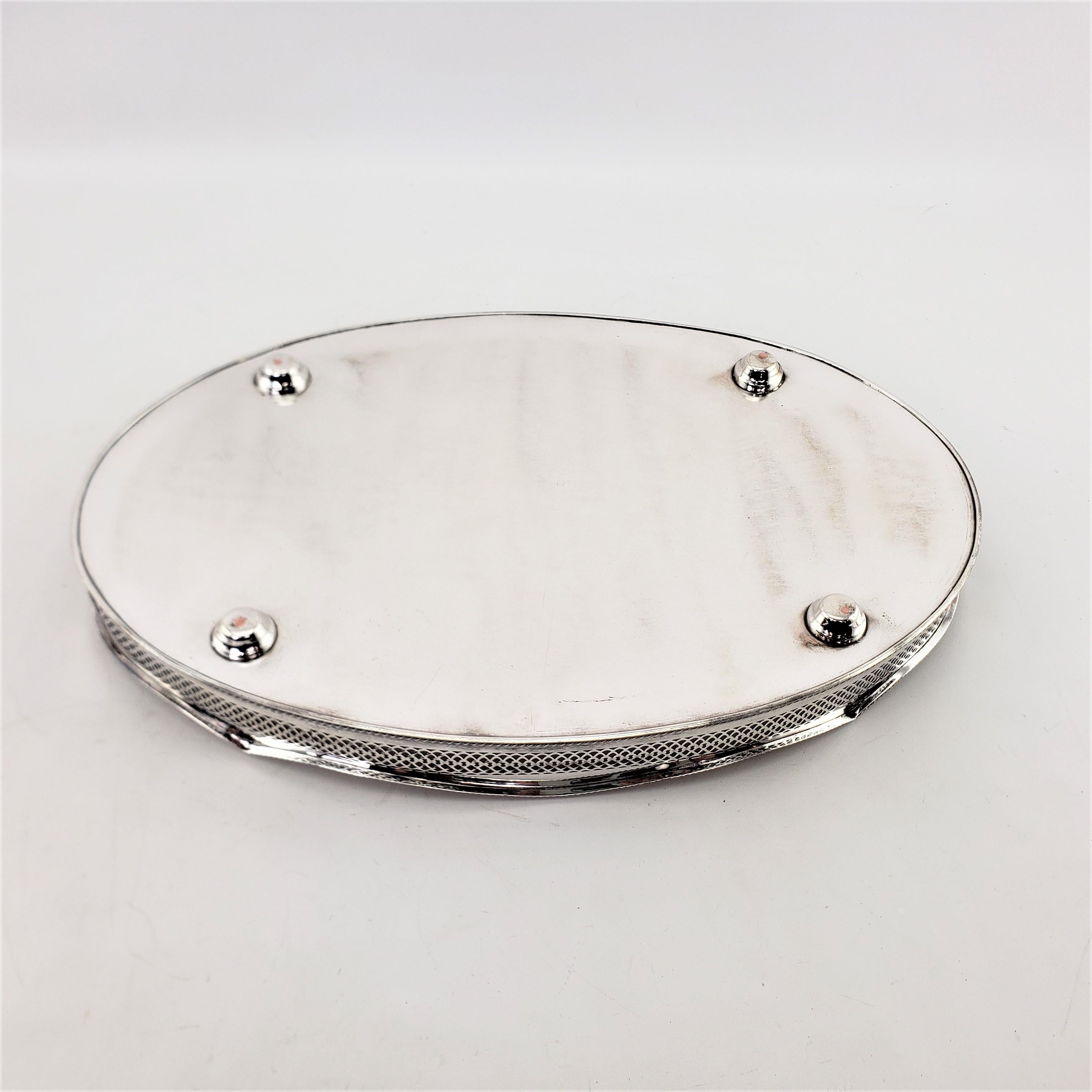 Antique Oval Silver Plated Footed Gallery Serving Tray For Sale 2