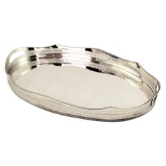 Antique Oval Silver Plated Footed Gallery Serving Tray